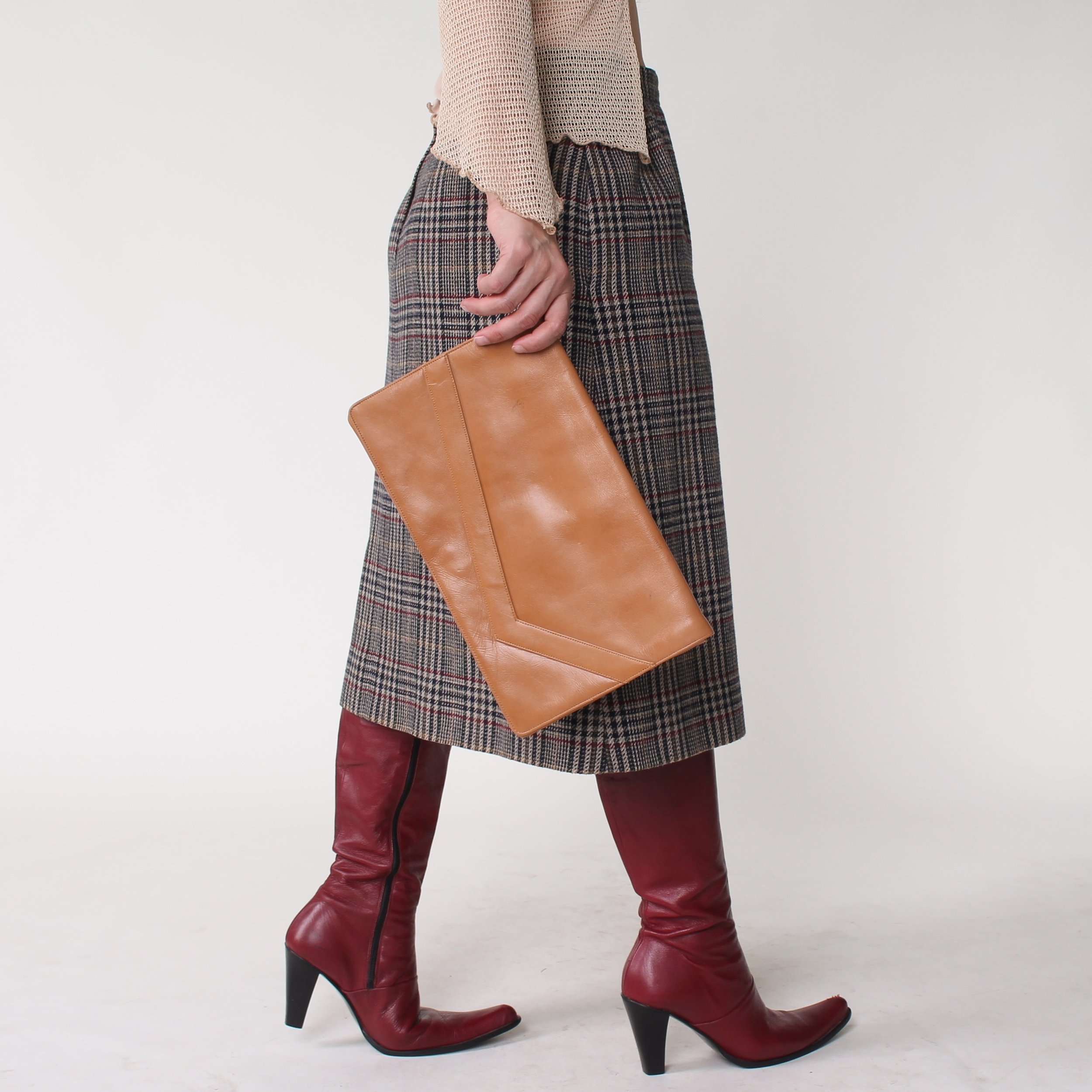 Vintage Saks Caramel Leather Clutch