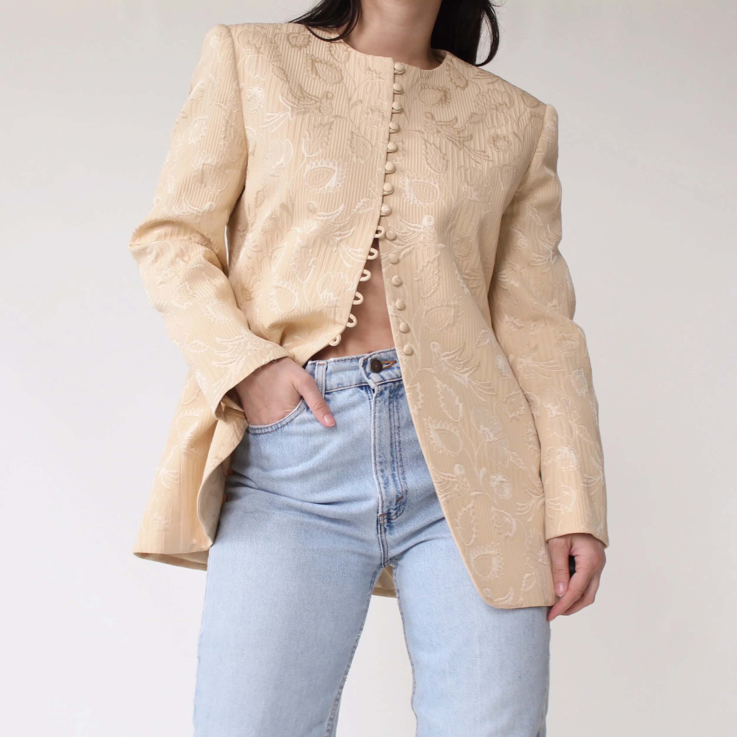 90s Pale Yellow Jacquard Blazer
