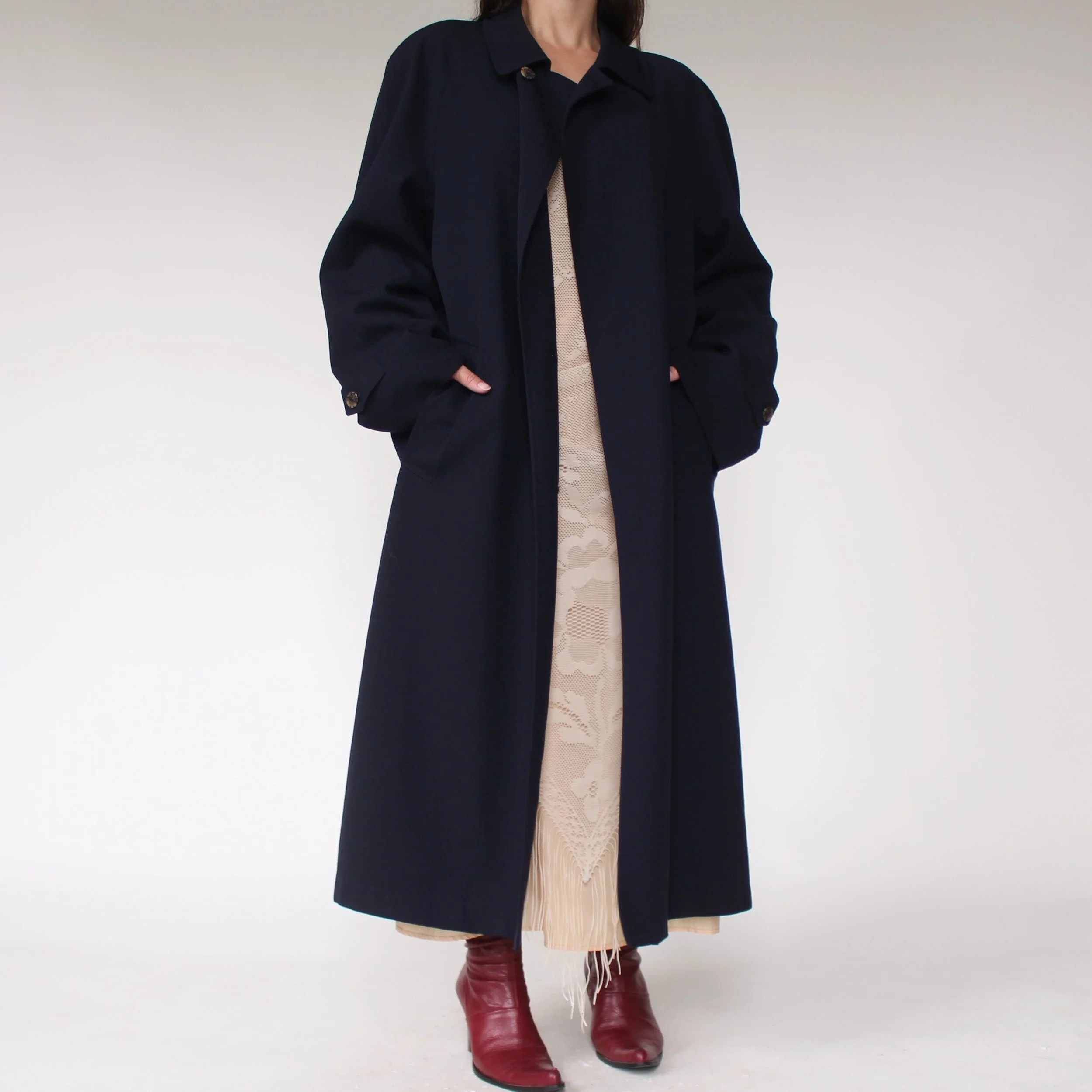 Vintage Relaxed Midnight Wool Trench