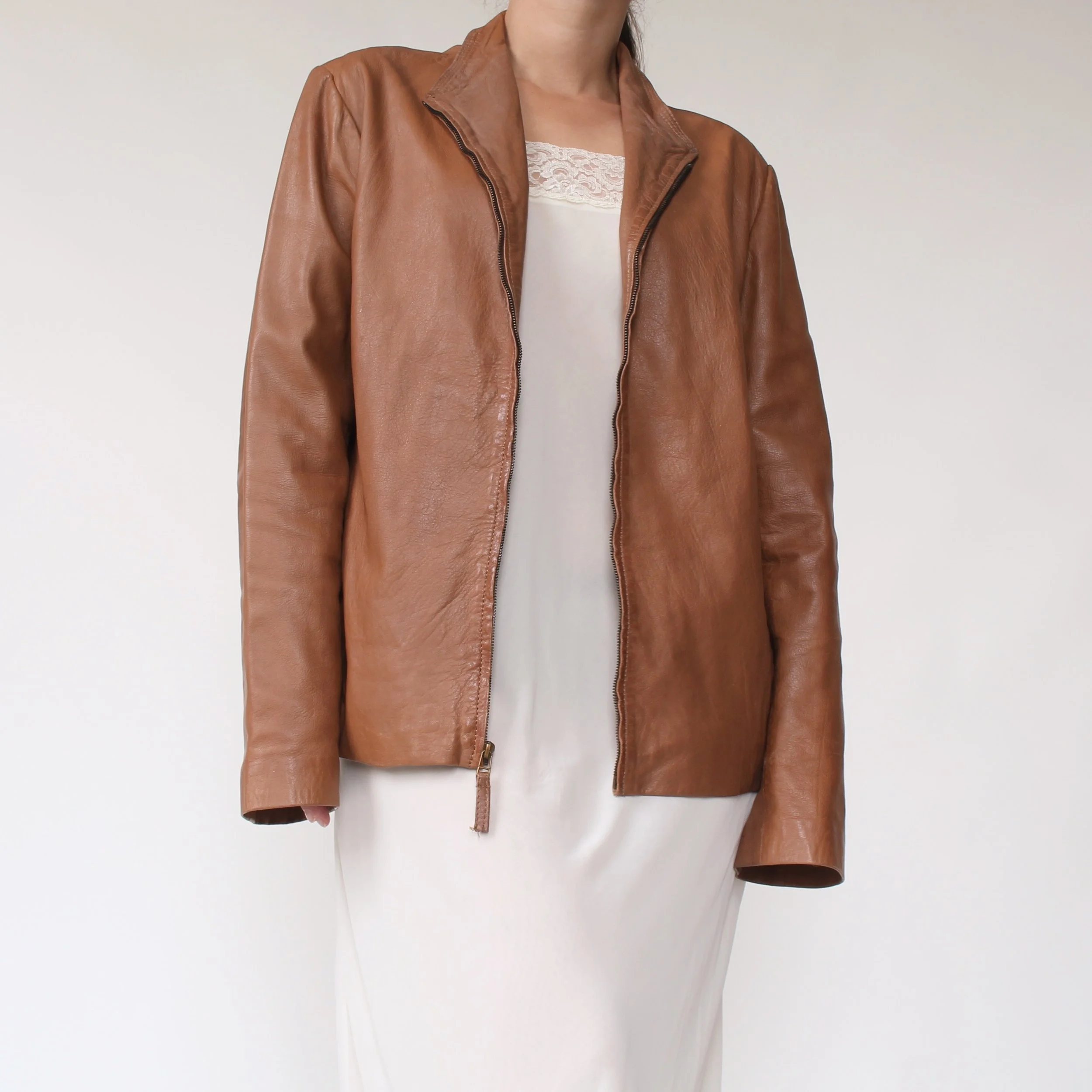 Vintage Toffee Leather Zip Jacket