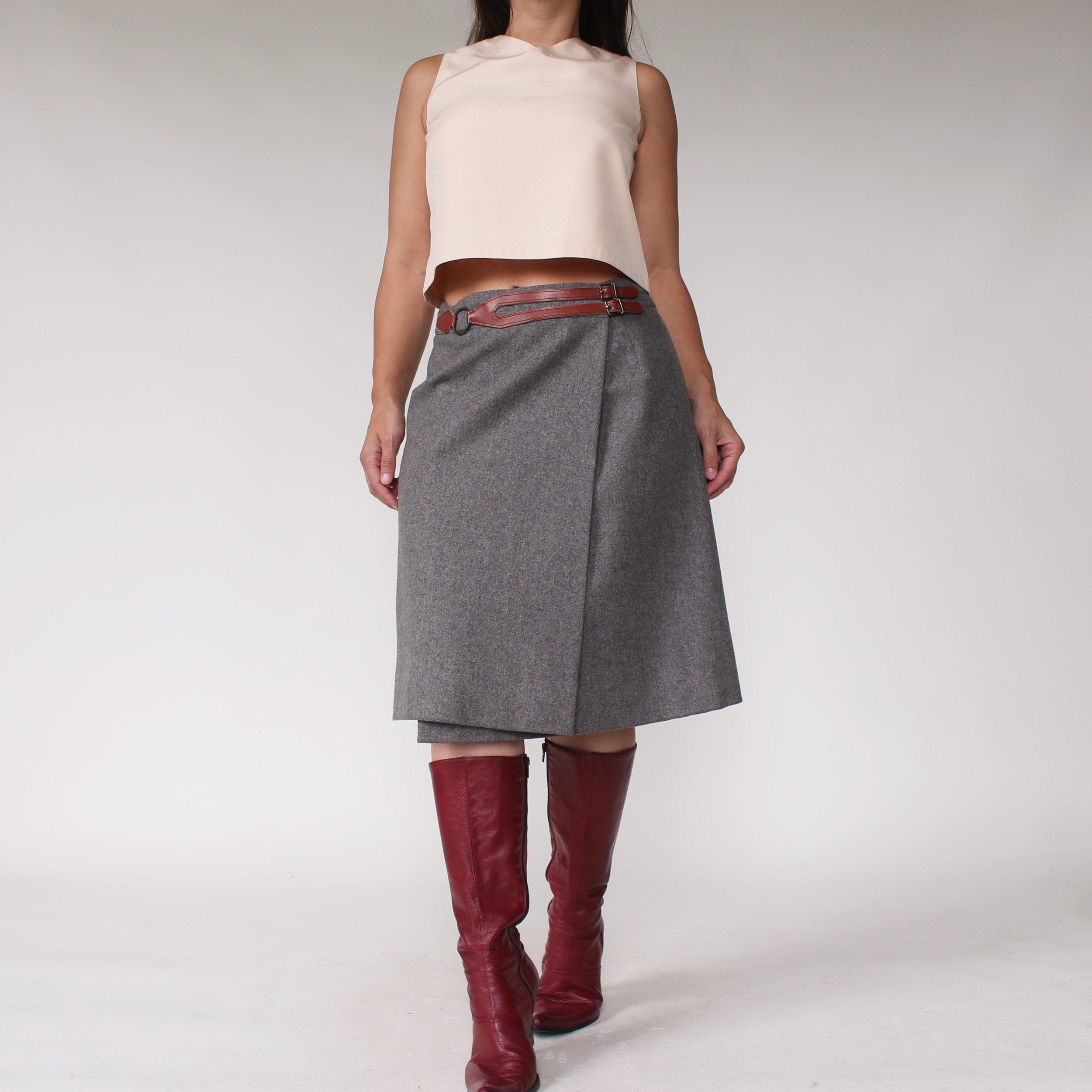 1970's Hermès Sport Wool & Leather Wrap Skirt