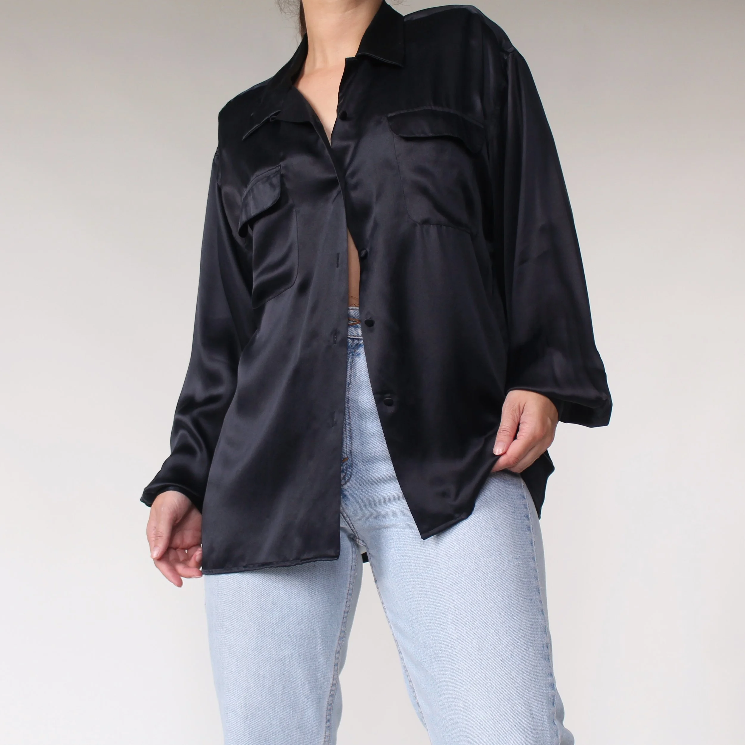 Vintage Midnight Luminous Silk Blouse