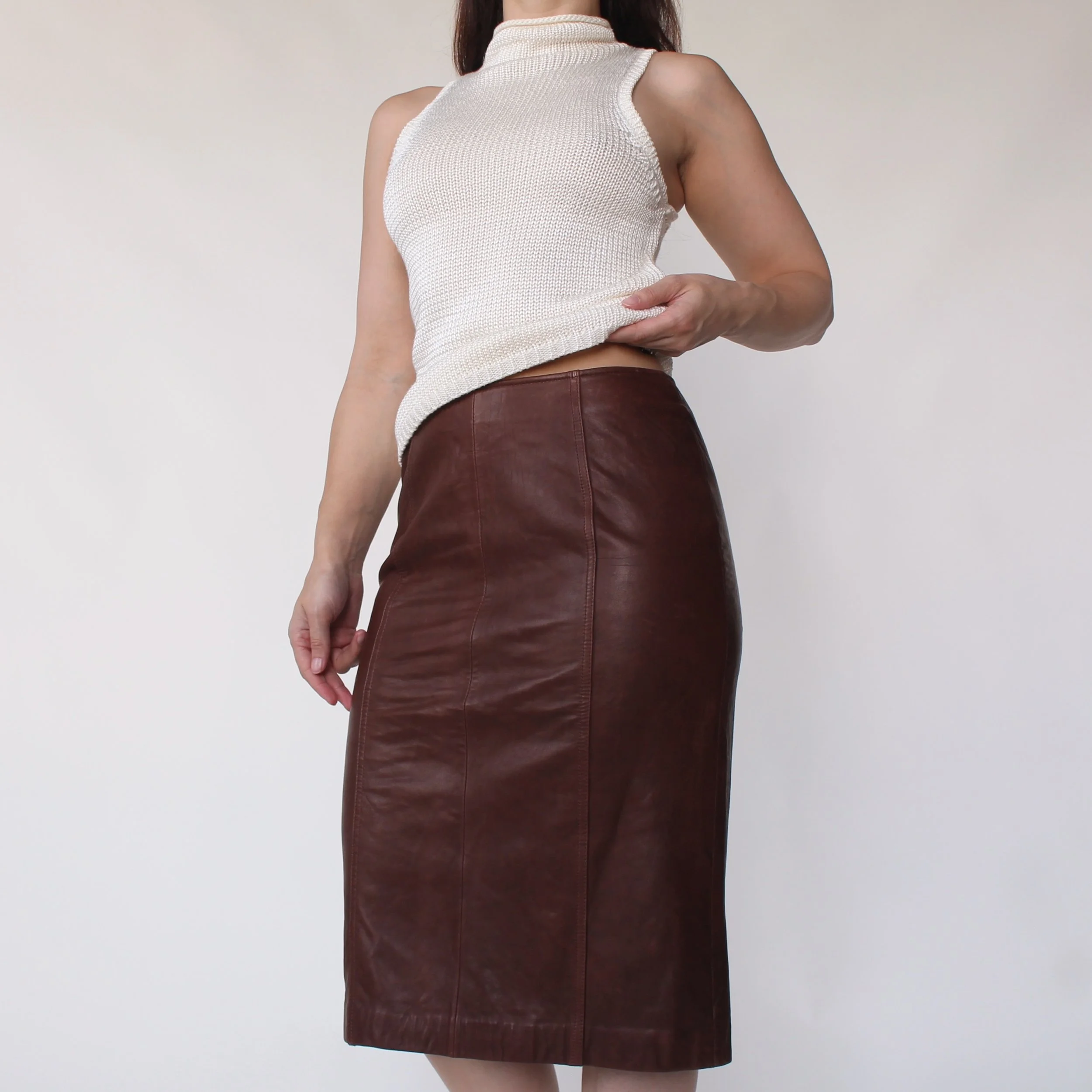 Vintage Chestnut Buttery Lamb Leather Skirt - W28