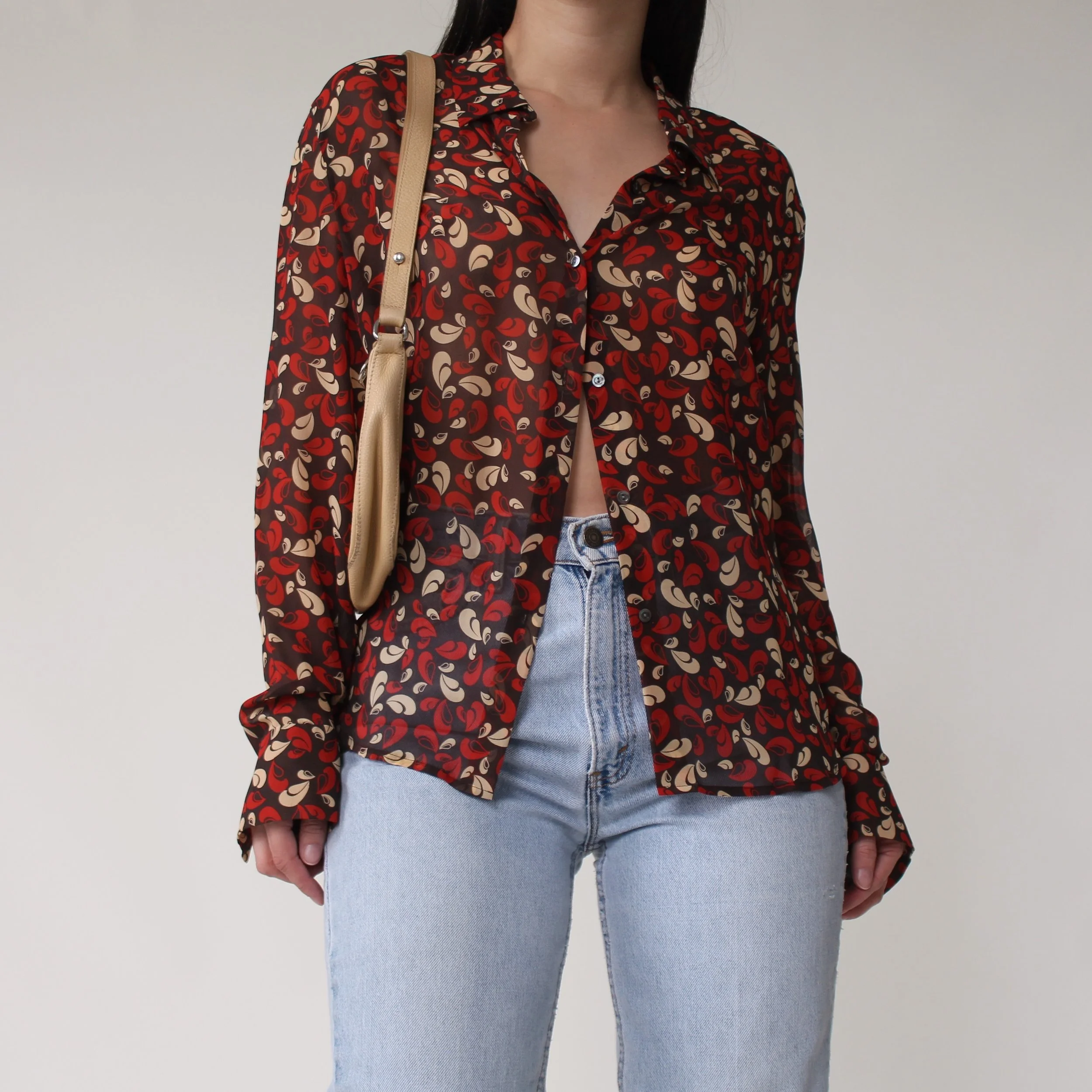 90s Semi Sheer Printed Silk Blouse