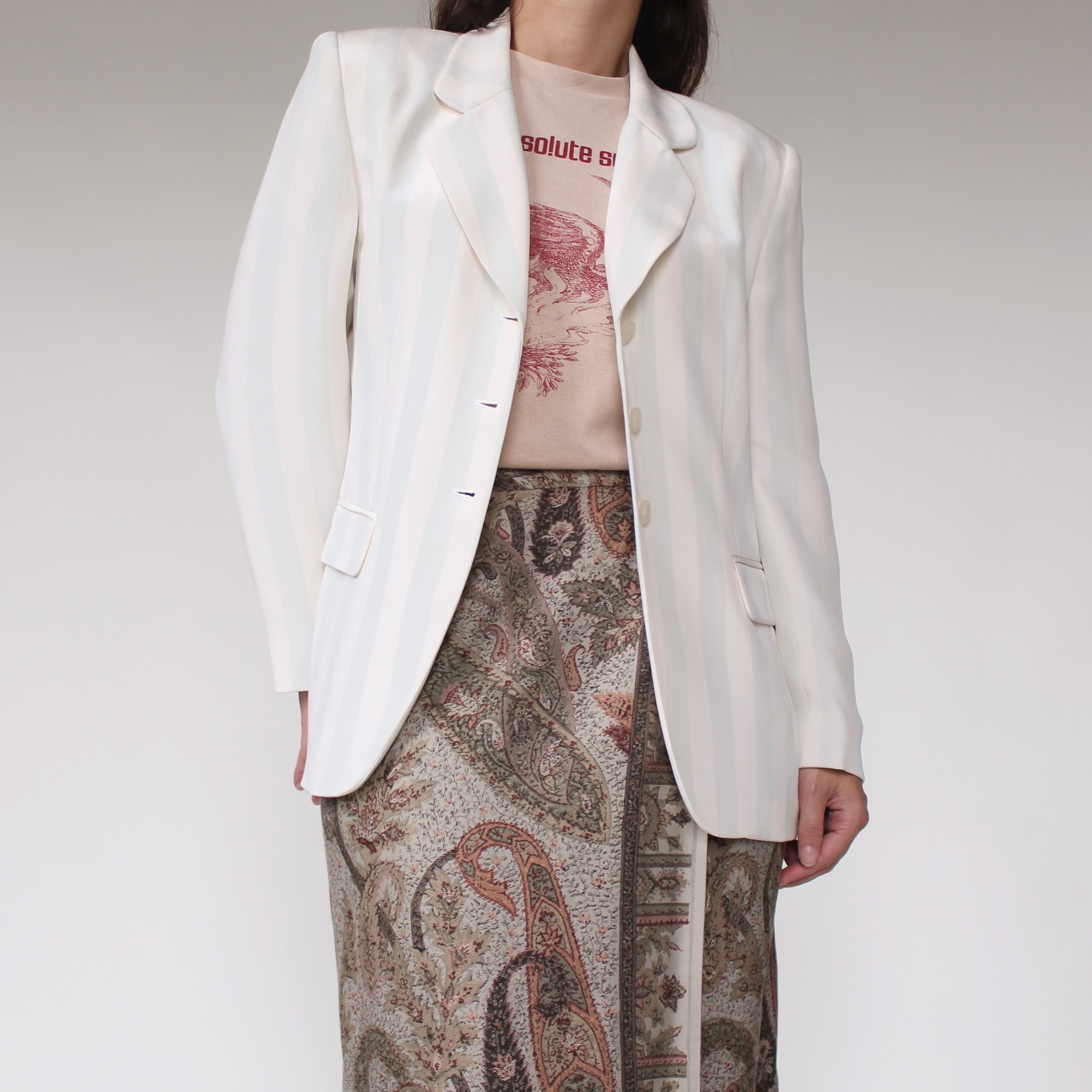 90s Ivory & Aqua Striped Silk Blazer