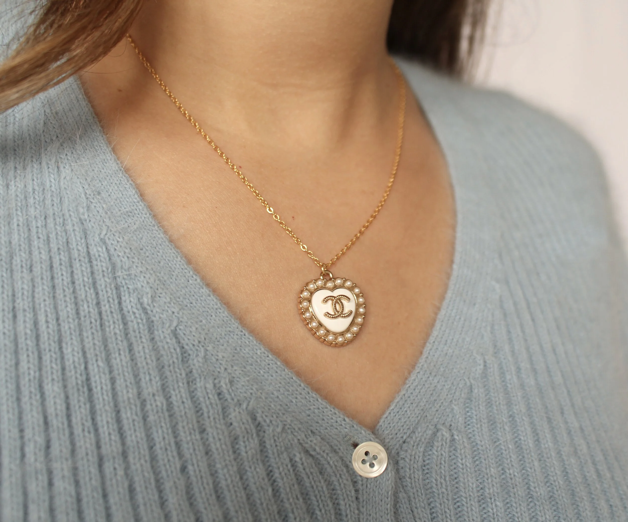 Reworked Chanel Pearl Heart Necklace 
