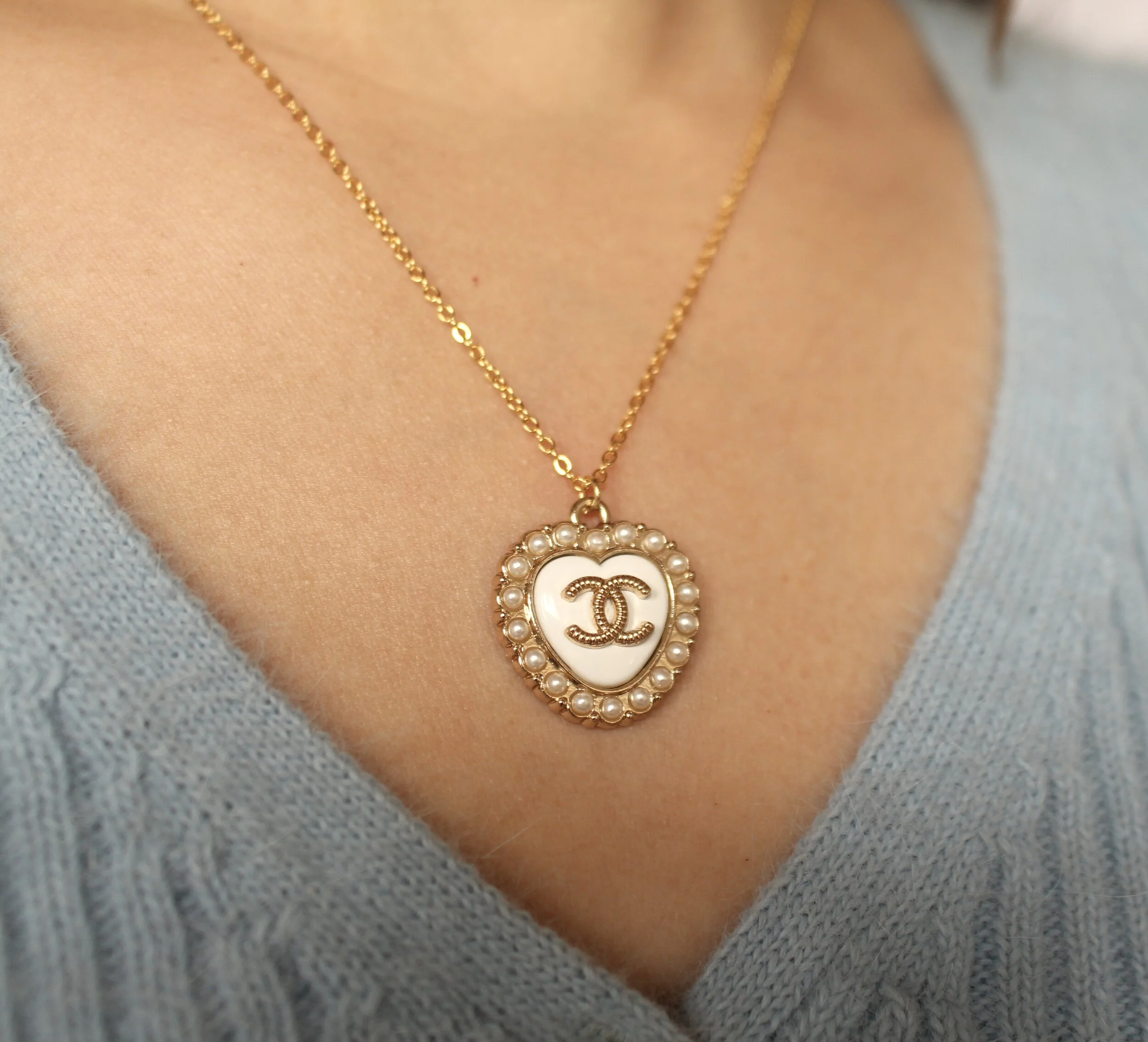 Reworked Chanel Pearl Heart Necklace 