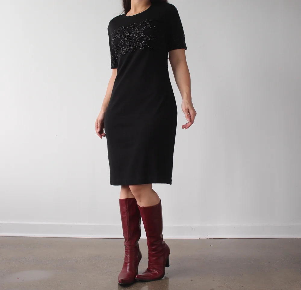 Vintage Wool Blend Beaded Midi Dress  Wornable