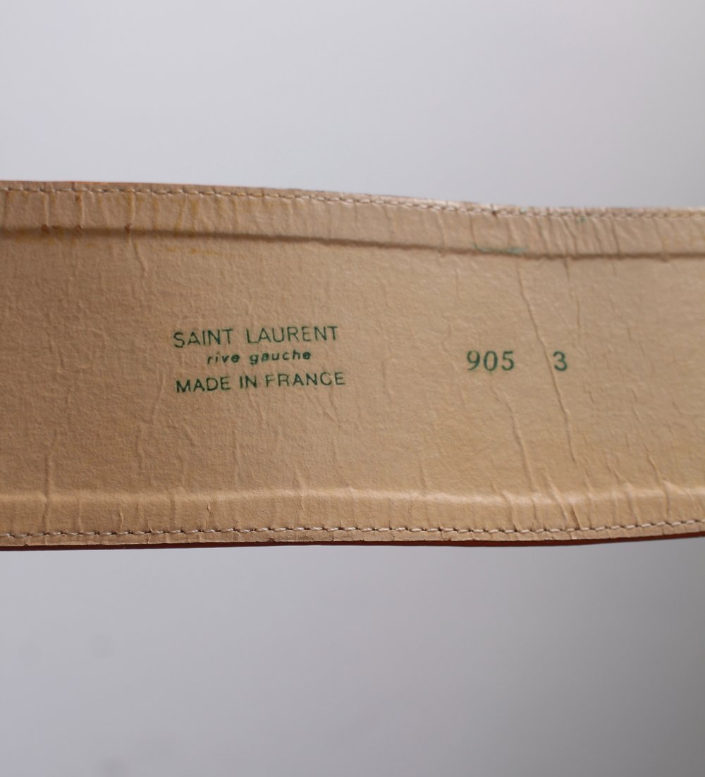 YVES SAINT LAURENT Vintage 1980s White & Navy Leather Belt 