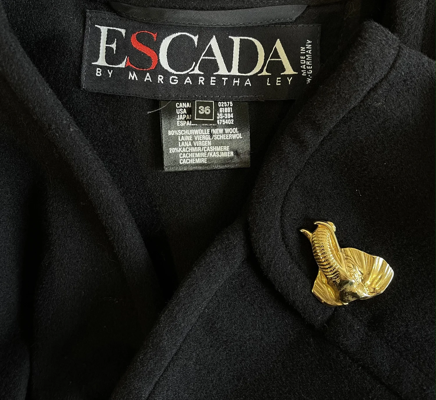 ESCADA 80s-90s シルク混 金ボタン チェック柄 ジャケット M相当 ESCADA Vintage 80s Checked Suit Jacket Skirt Fur Collar Cashmere