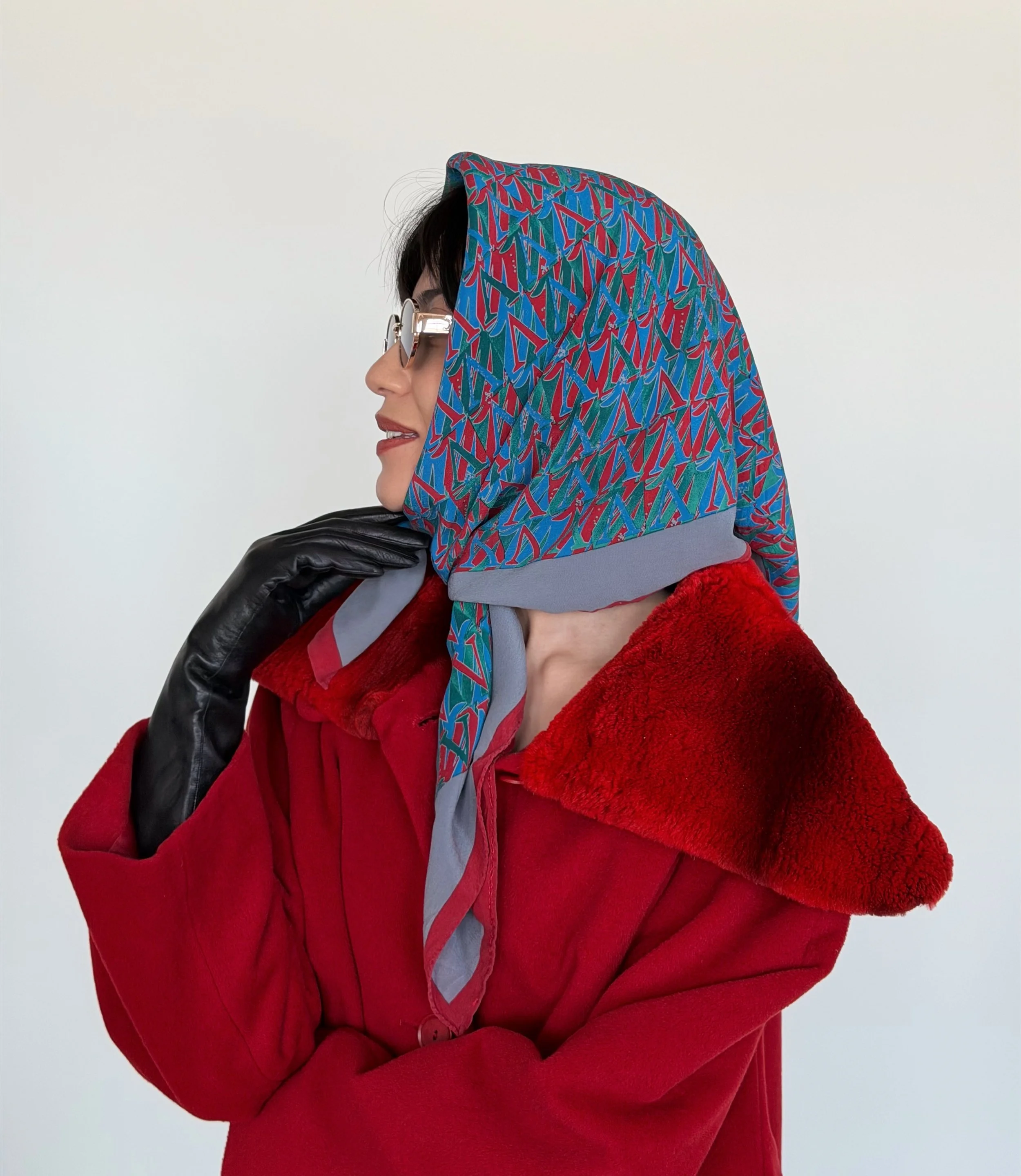 Vintage Multicolored Letter Silk Scarf