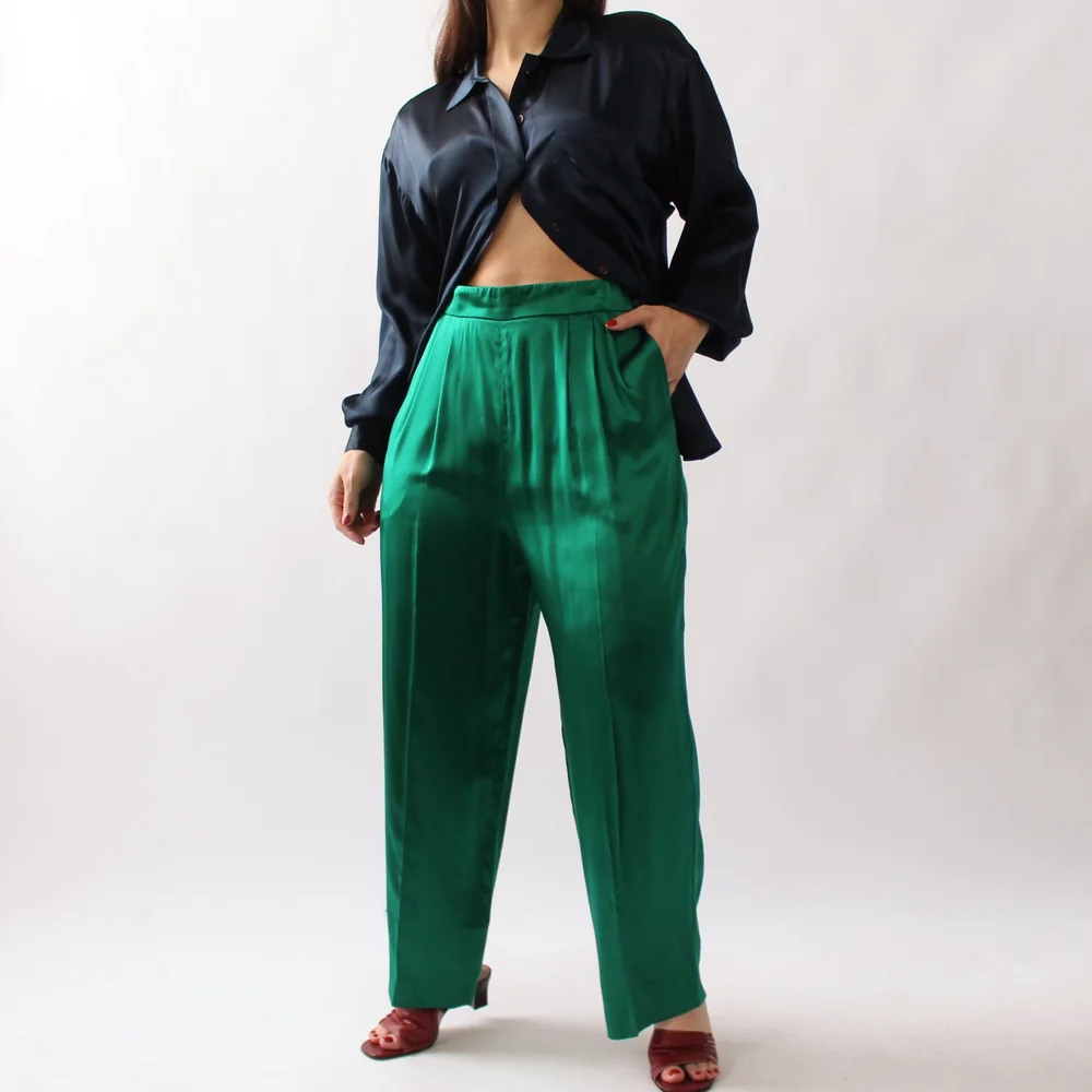 パンツ Silk Blend Trousers Pants Vintage Emerald Silk Pants - W30 — Wornable