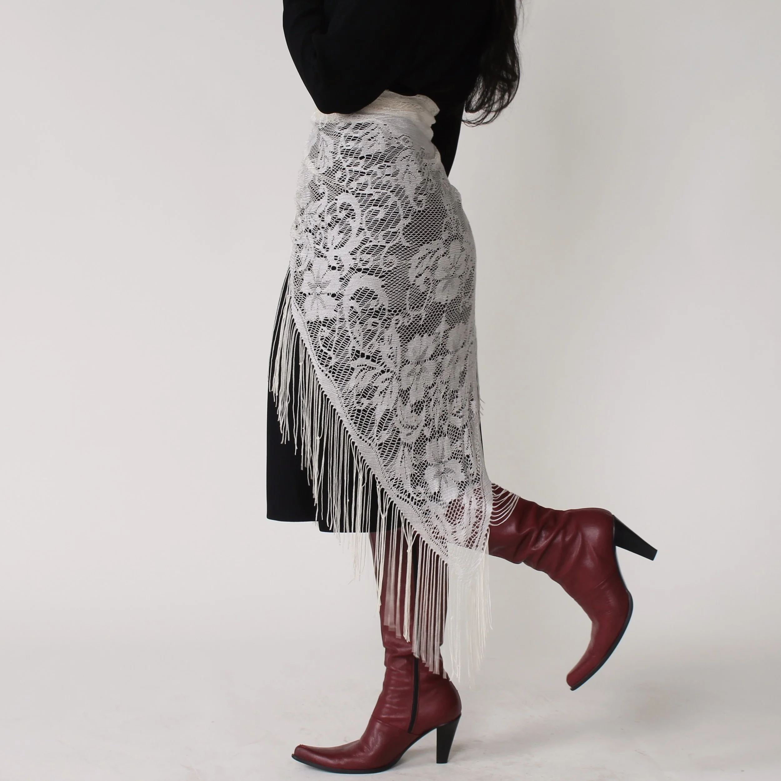 Vintage Ivory Lace Triangle Shawl