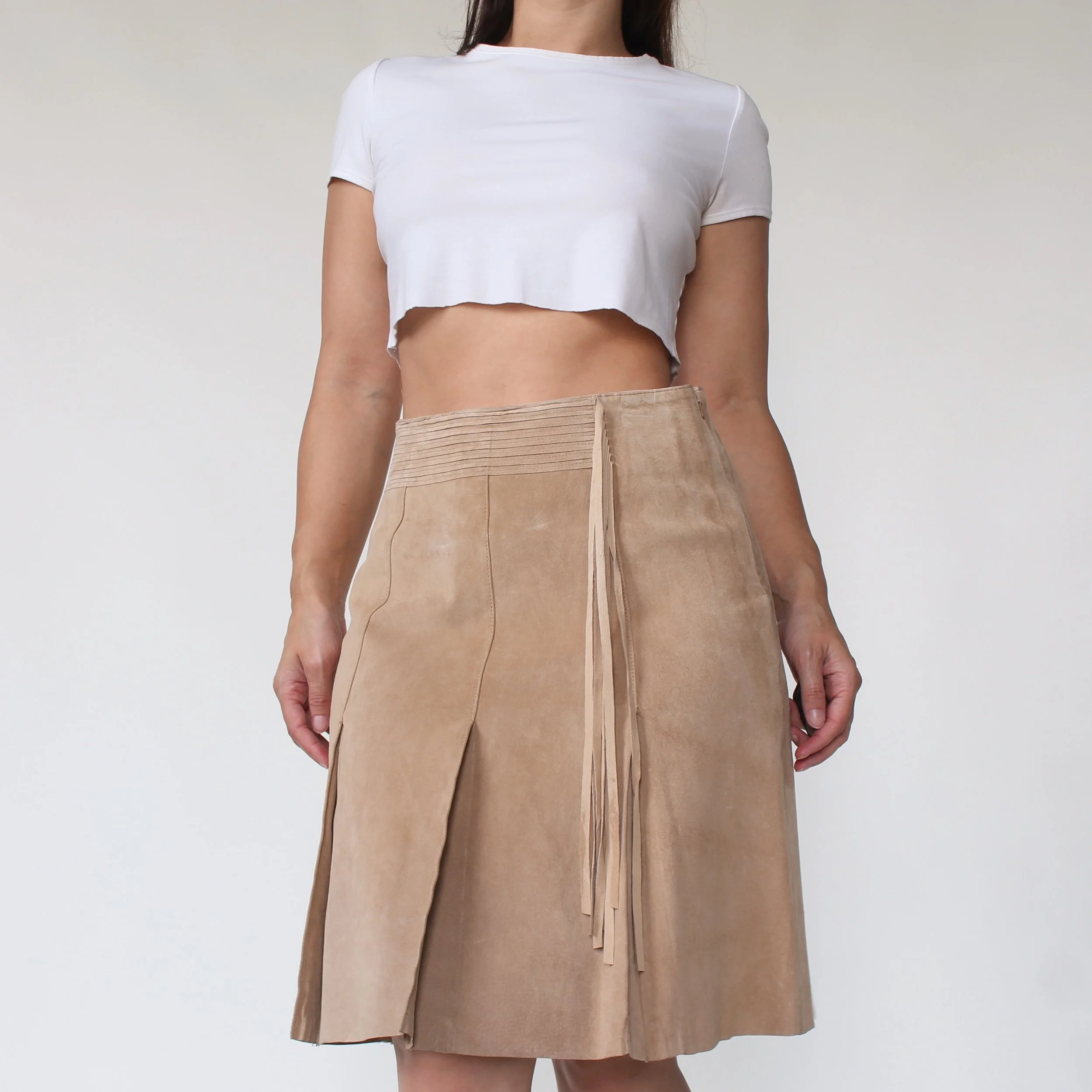 Vintage Fringe Detail Suede Skirt - W29