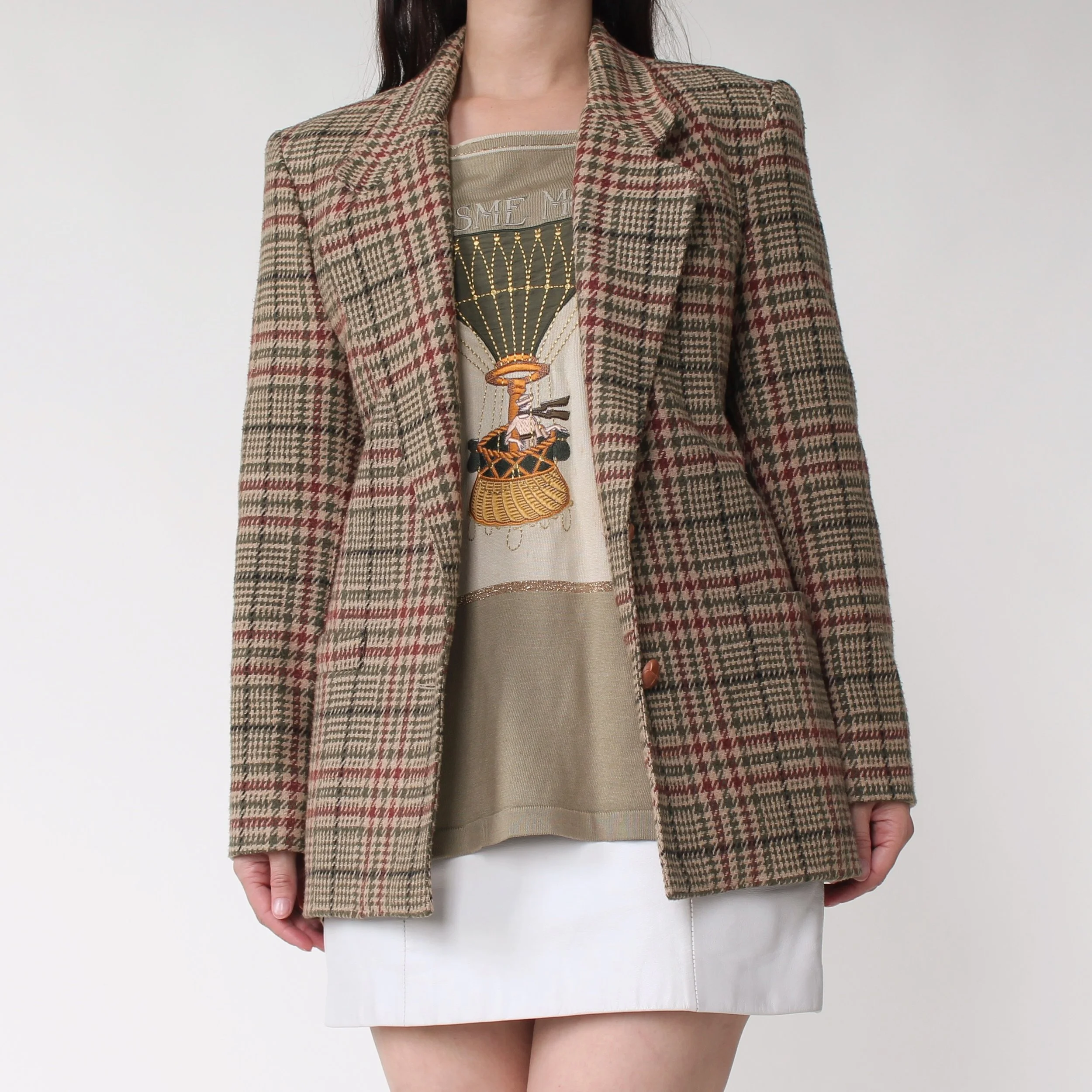 Vintage Sage & Rust Plaid Blazer