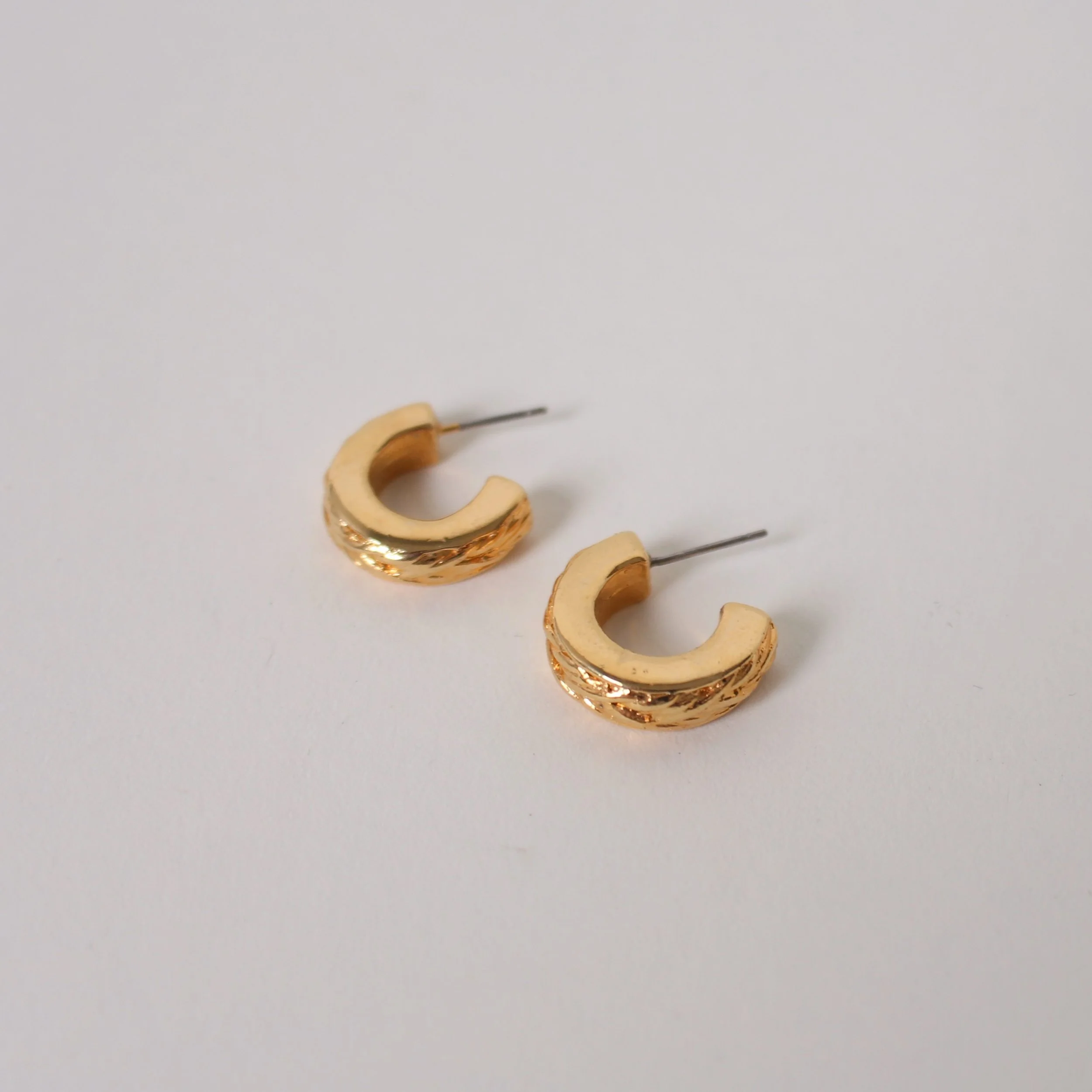 Vintage Textured Gold Tone Half Hoops
