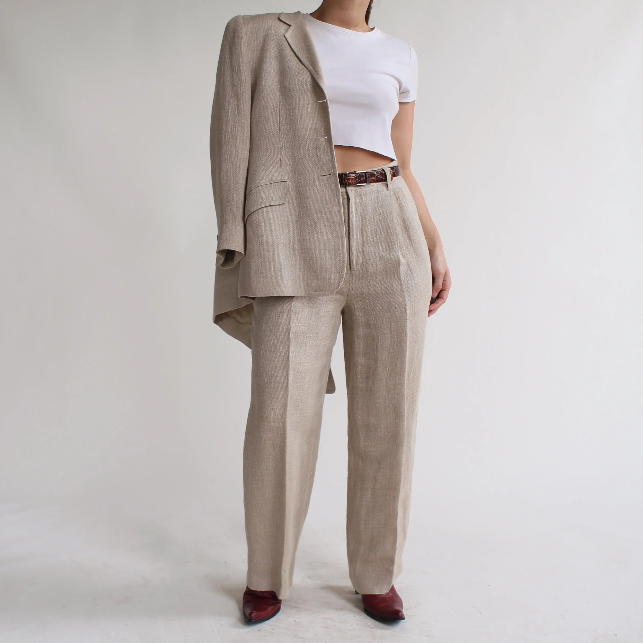 Vintage Oatmeal Linen Pantsuit - W28