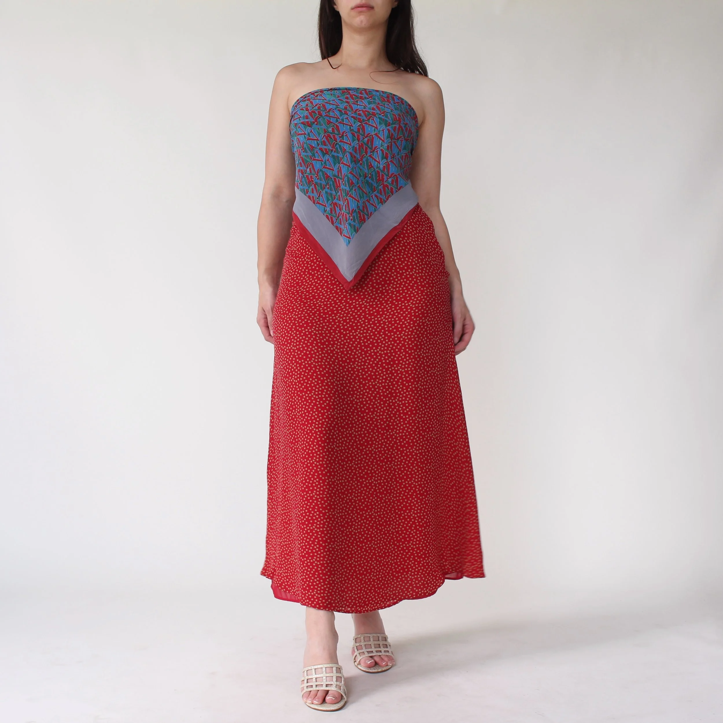 2000s Crimson Polka Dot Silk Skirt - W27