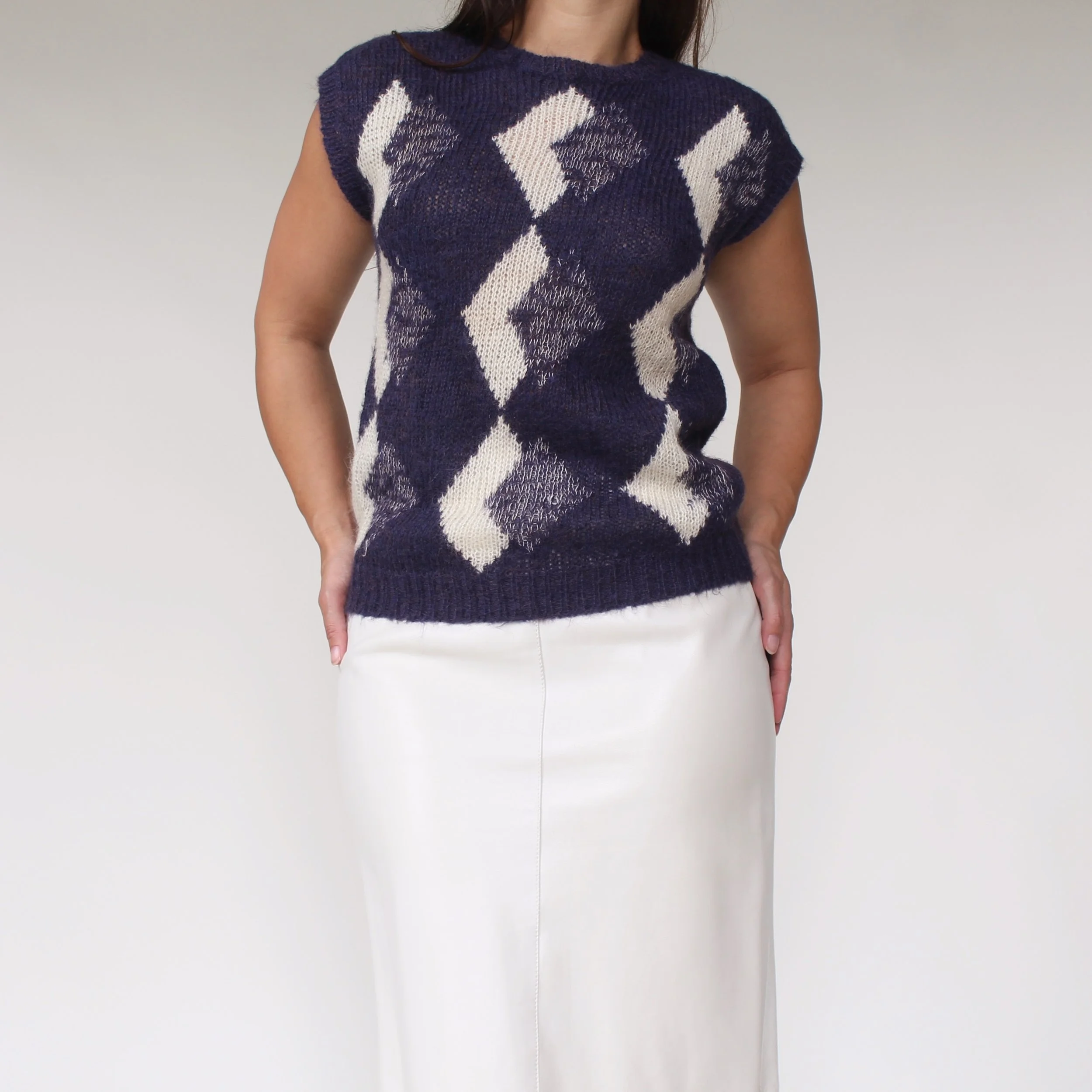 Vintage Geometric Mohair Blend Sleeveless Sweater