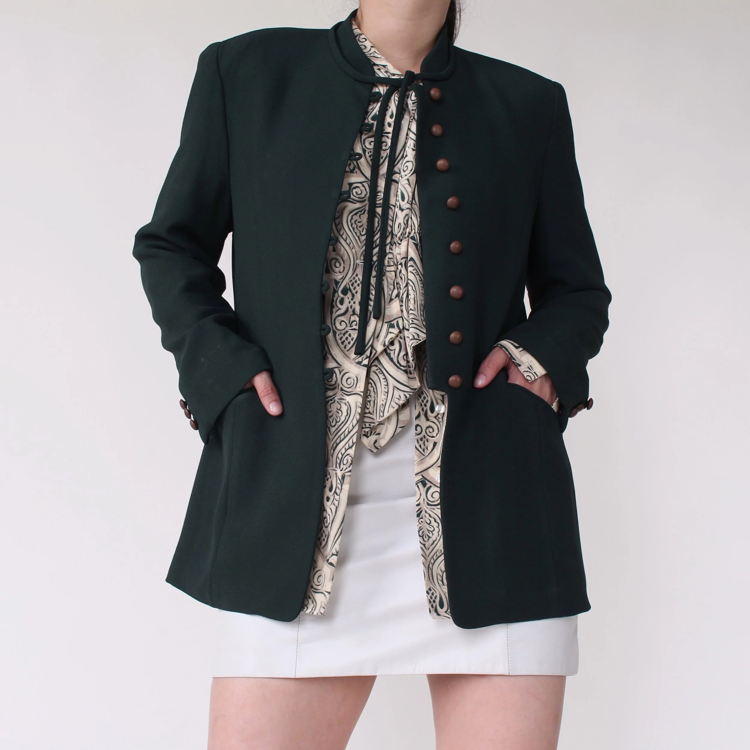 Vintage Evergreen Tie Front Blazer