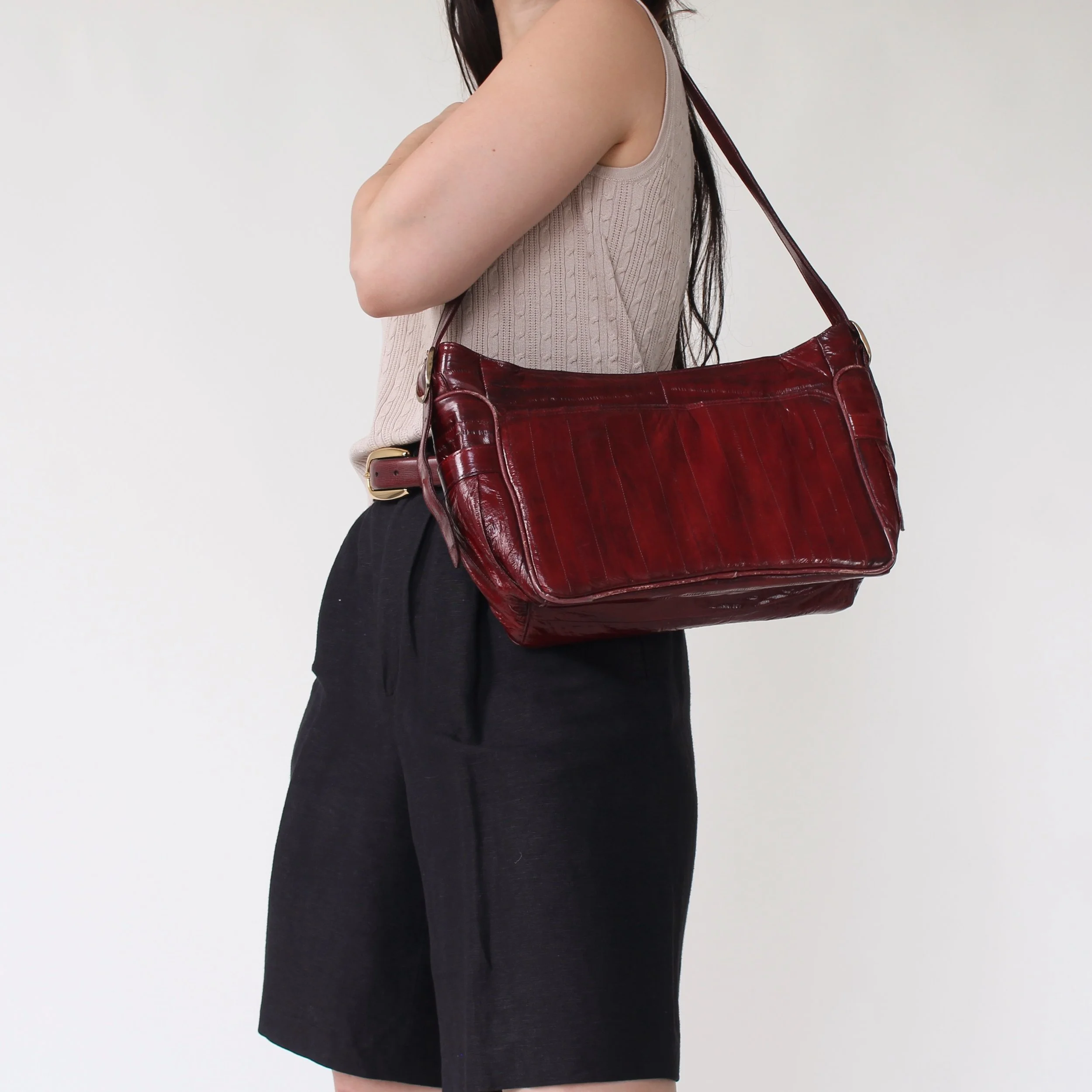 Vintage Burgundy Eel Skin Shoulder Bag