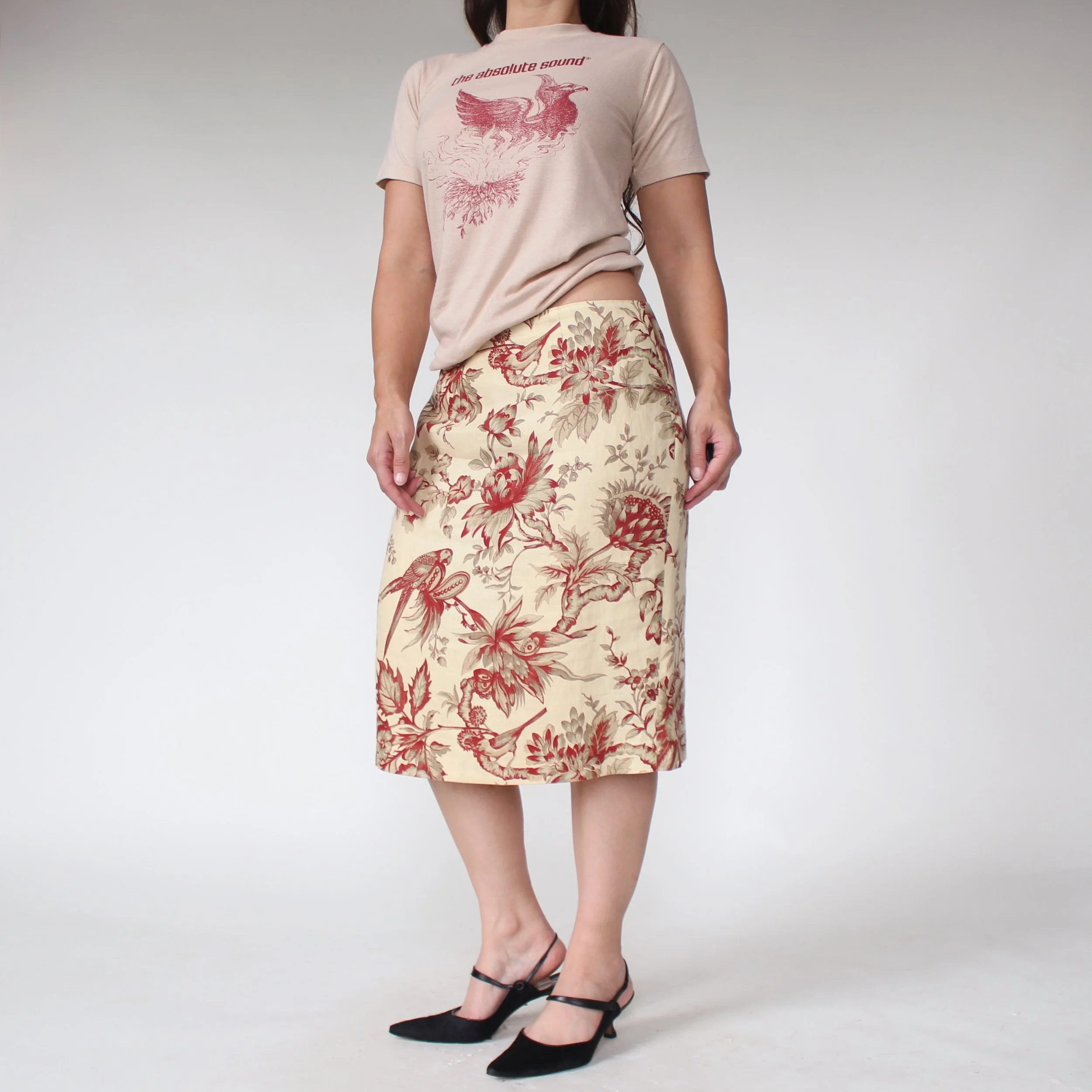 Vintage Linen Floral Skirt - W32