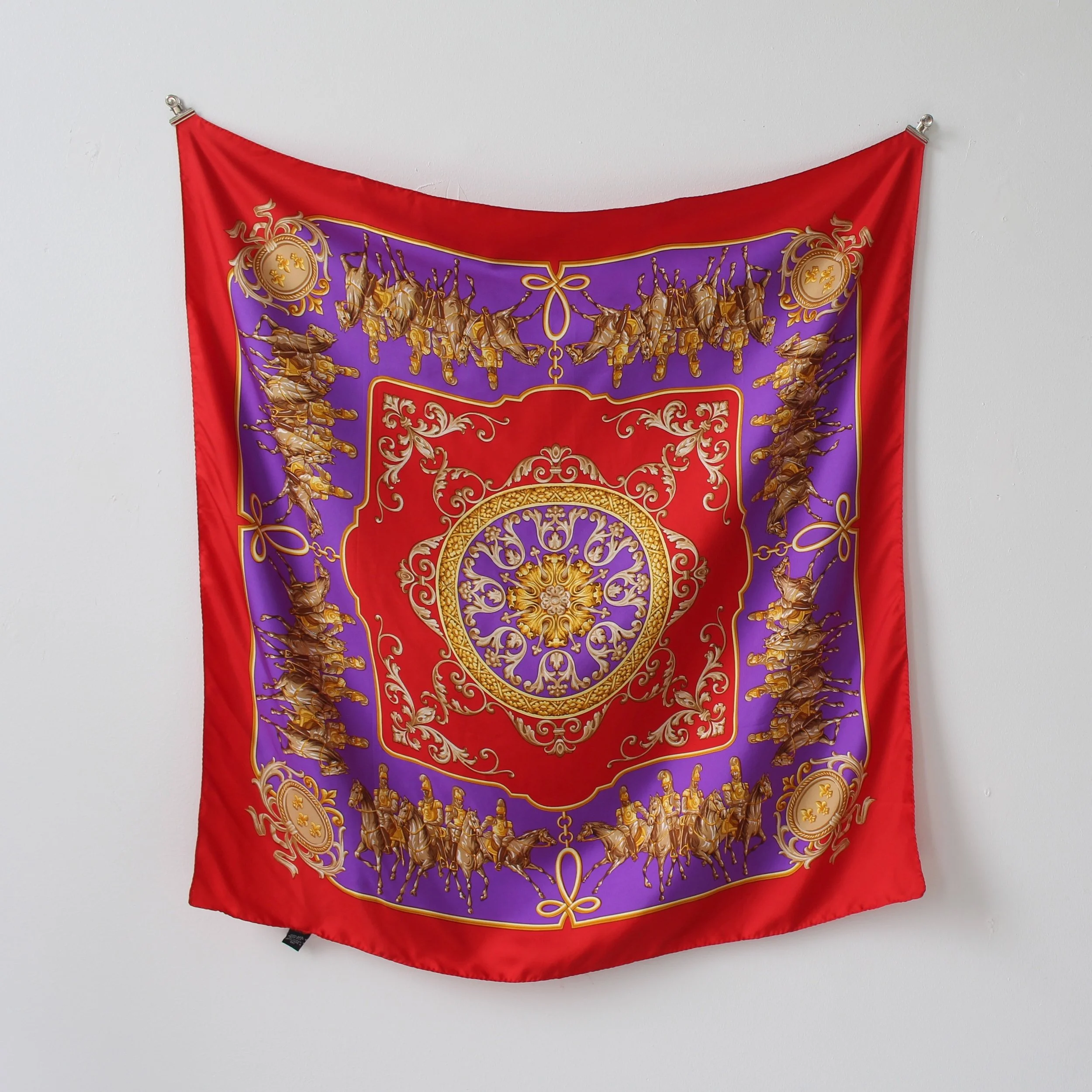 Vintage Crimson Chain Print Silk Scarf