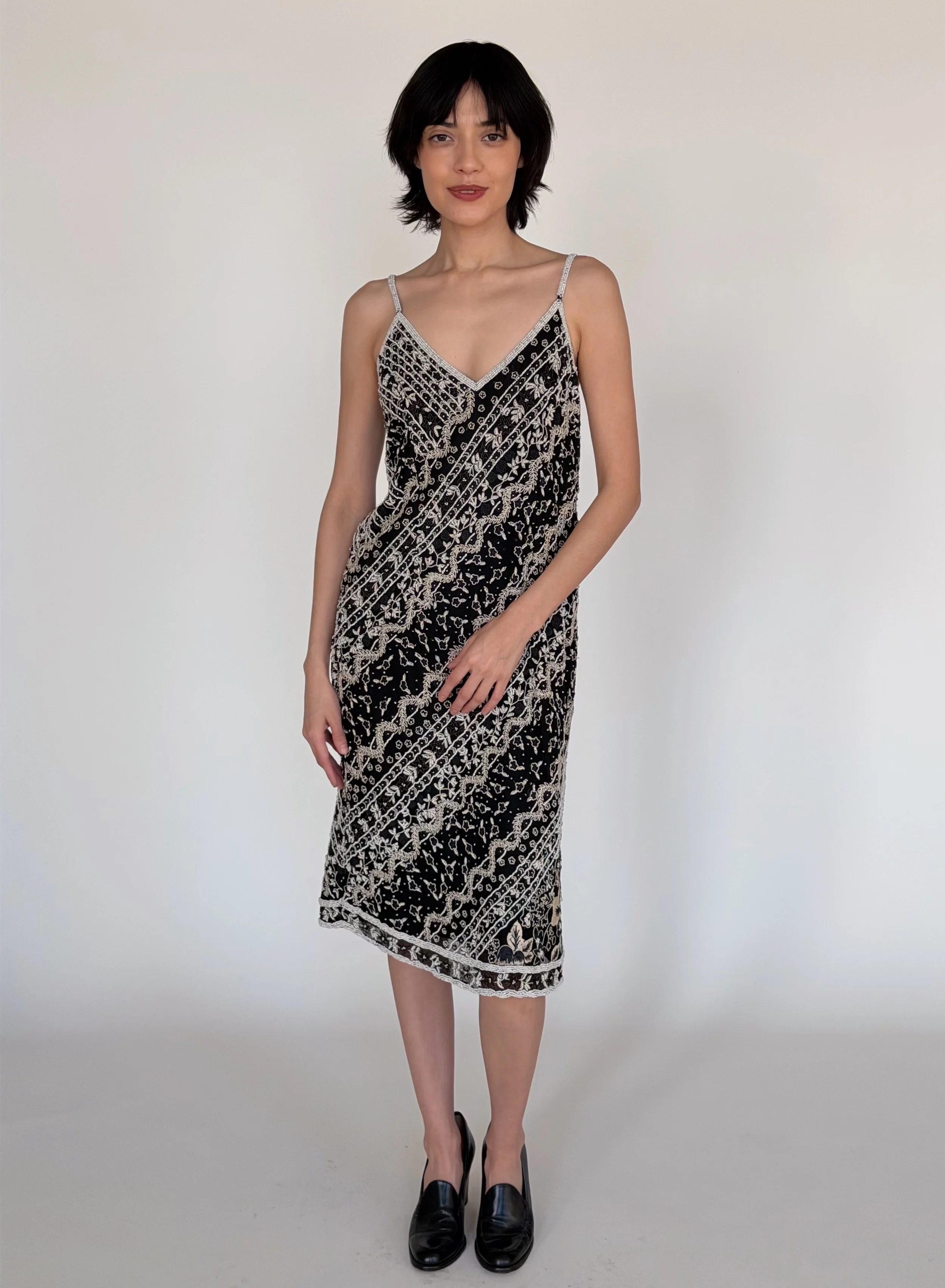 Vintage Beaded & Embroidered Silk Dress