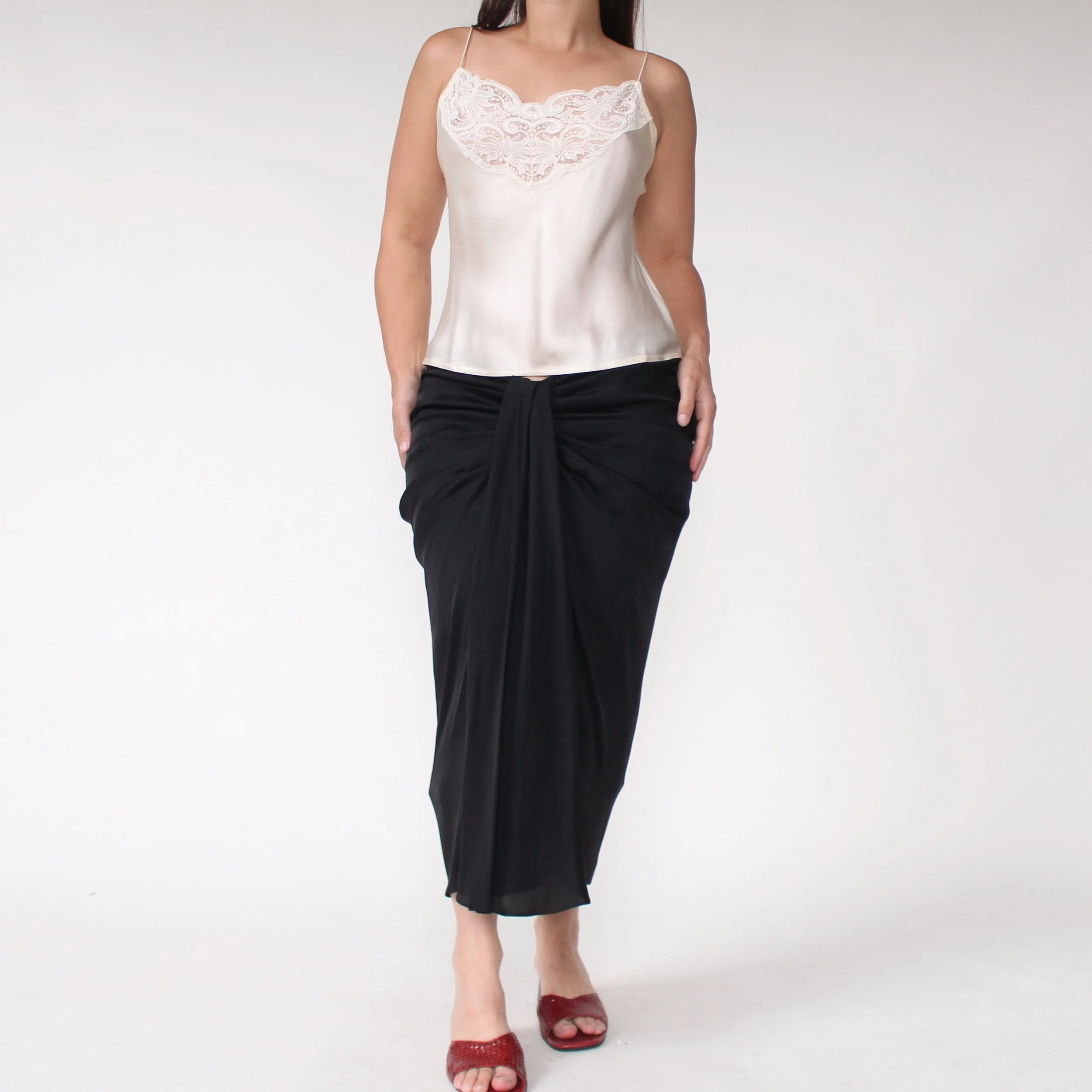 90s Ungaro Draped Silk Skirt - W34