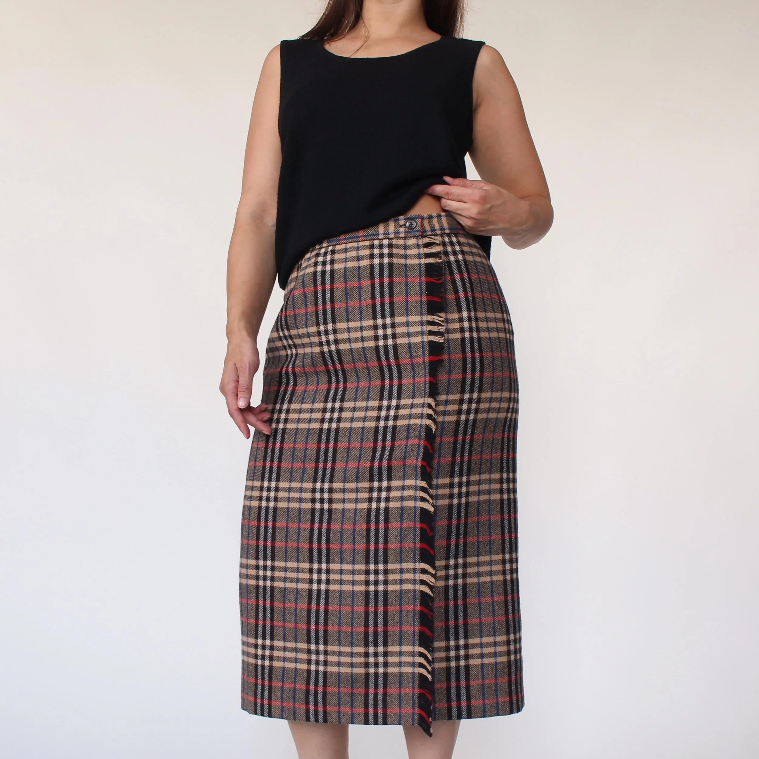 Vintage Wool Blend Plaid Wrap Skirt - W30