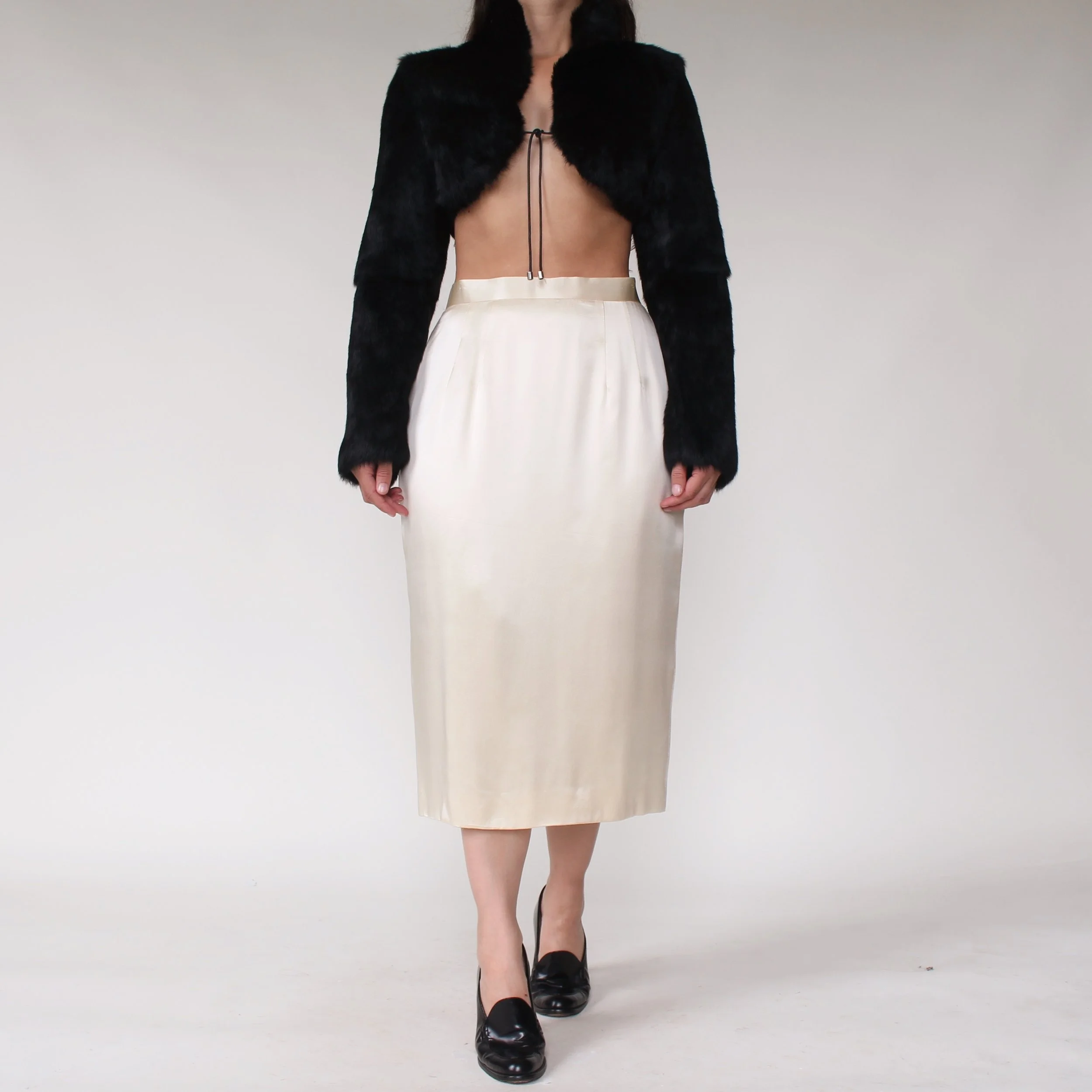 Vintage Luminous Ivory Silk Satin Skirt - W30