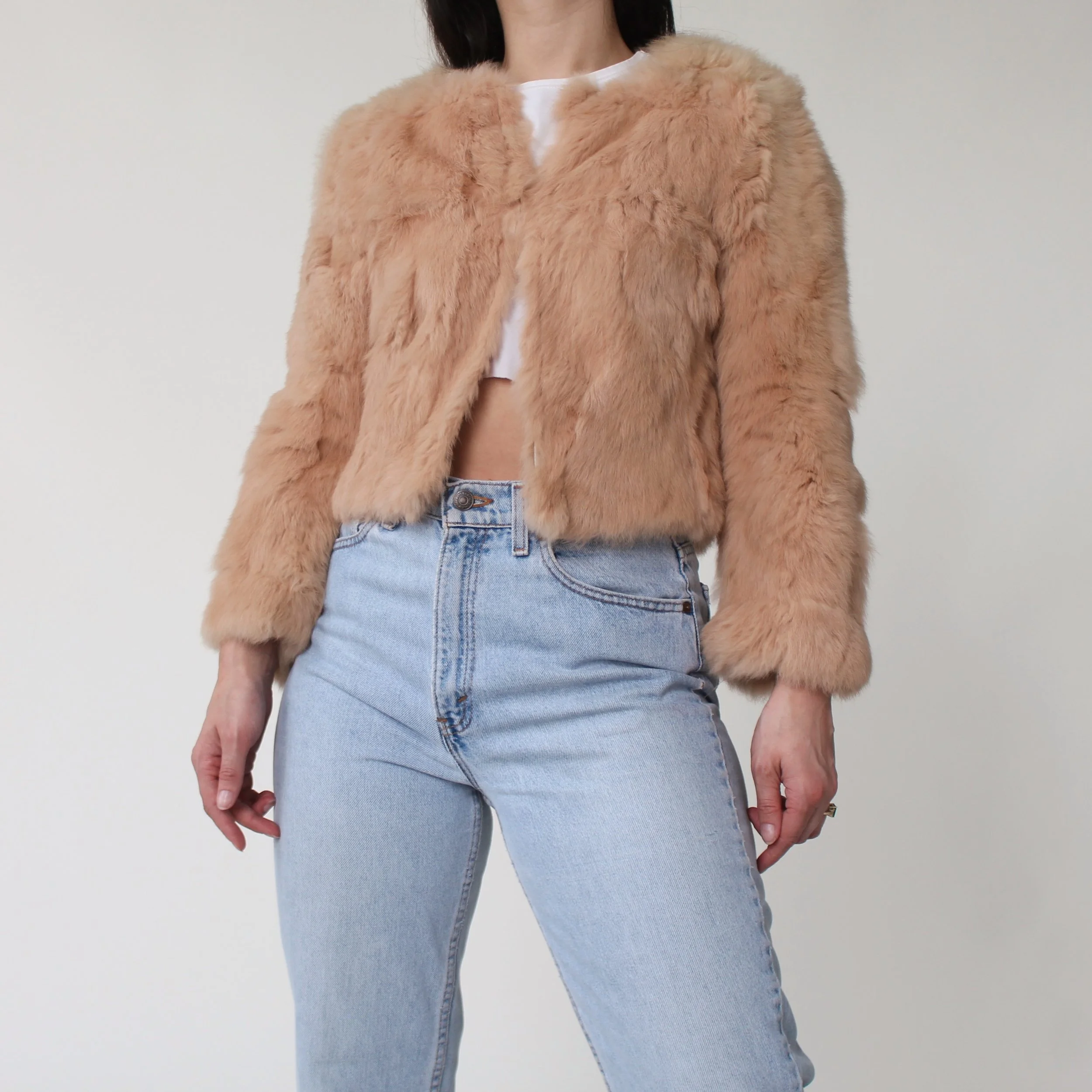 2000s Blonde Rabbit Hair Cropped Jacket