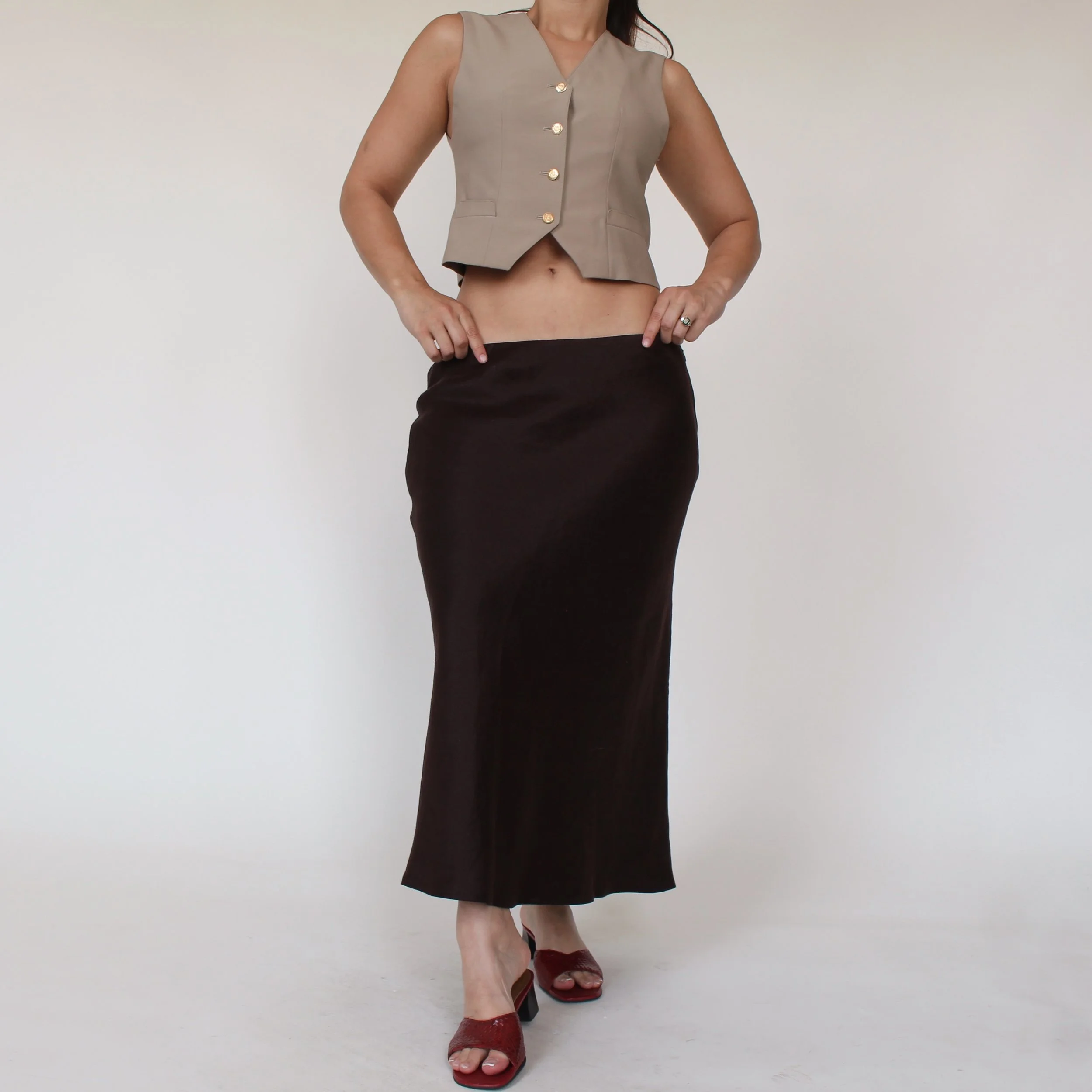 2000s Lafayette 148 Bias Cut Linen Skirt - W35
