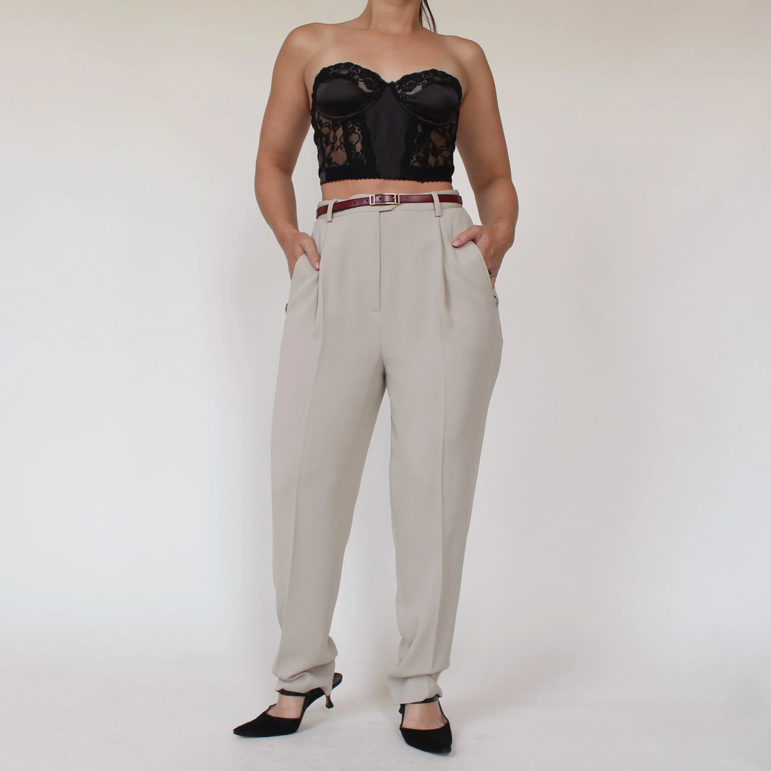 90s Stone Grey Relaxed Trousers - W29