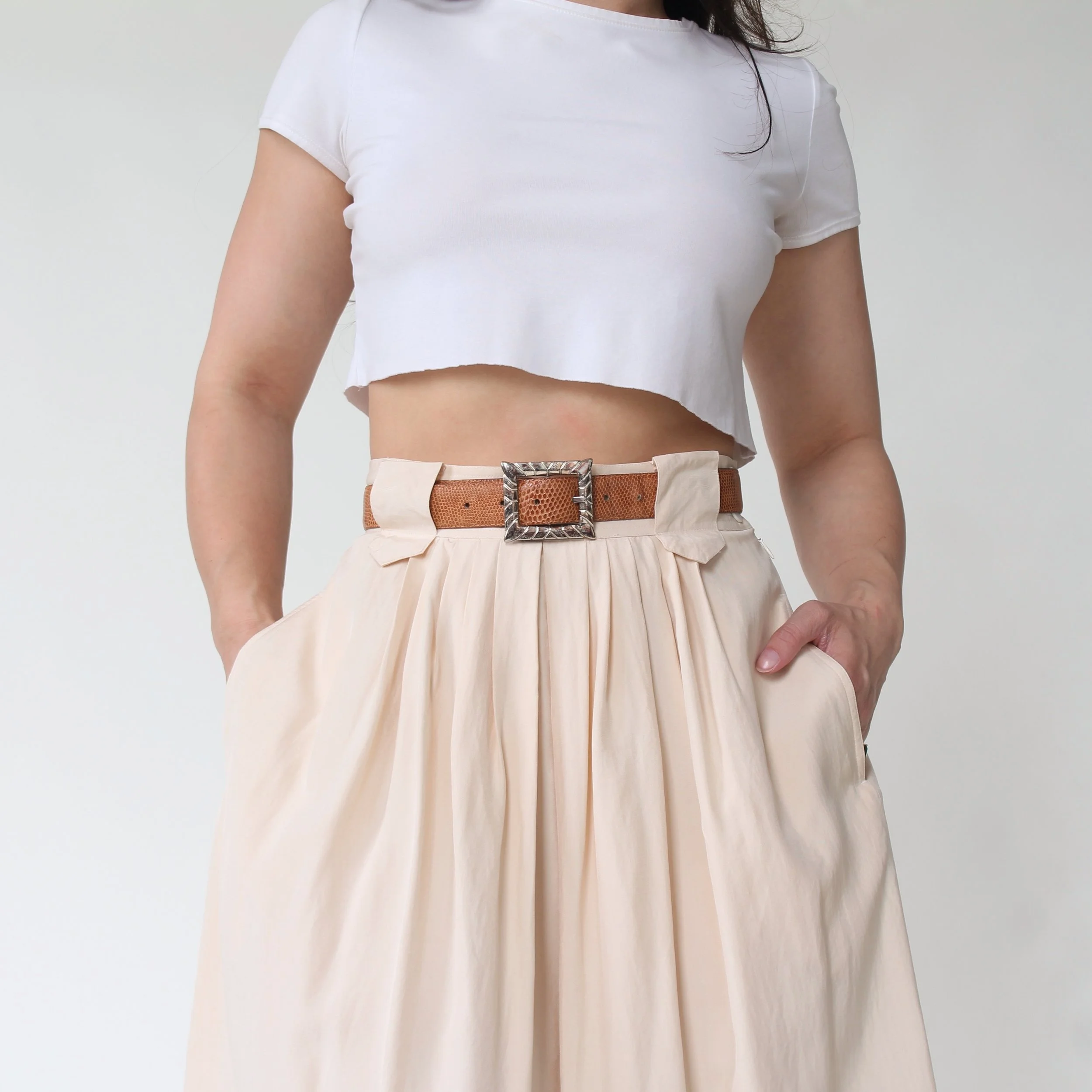 Vintage Embossed Toffee Silver Buckle Belt