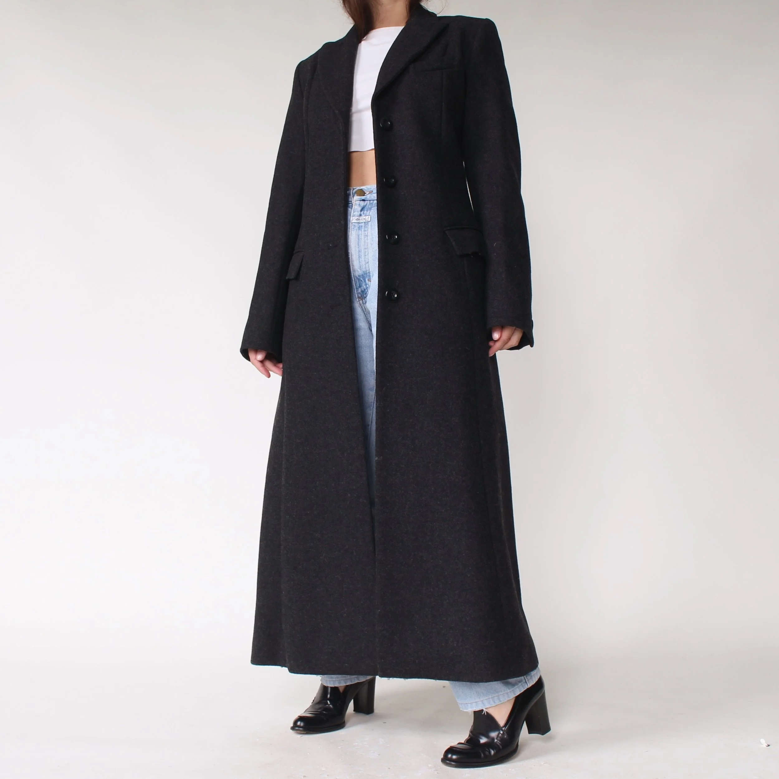 Vintage Bill Blass Storm Grey Longline Wool Coat