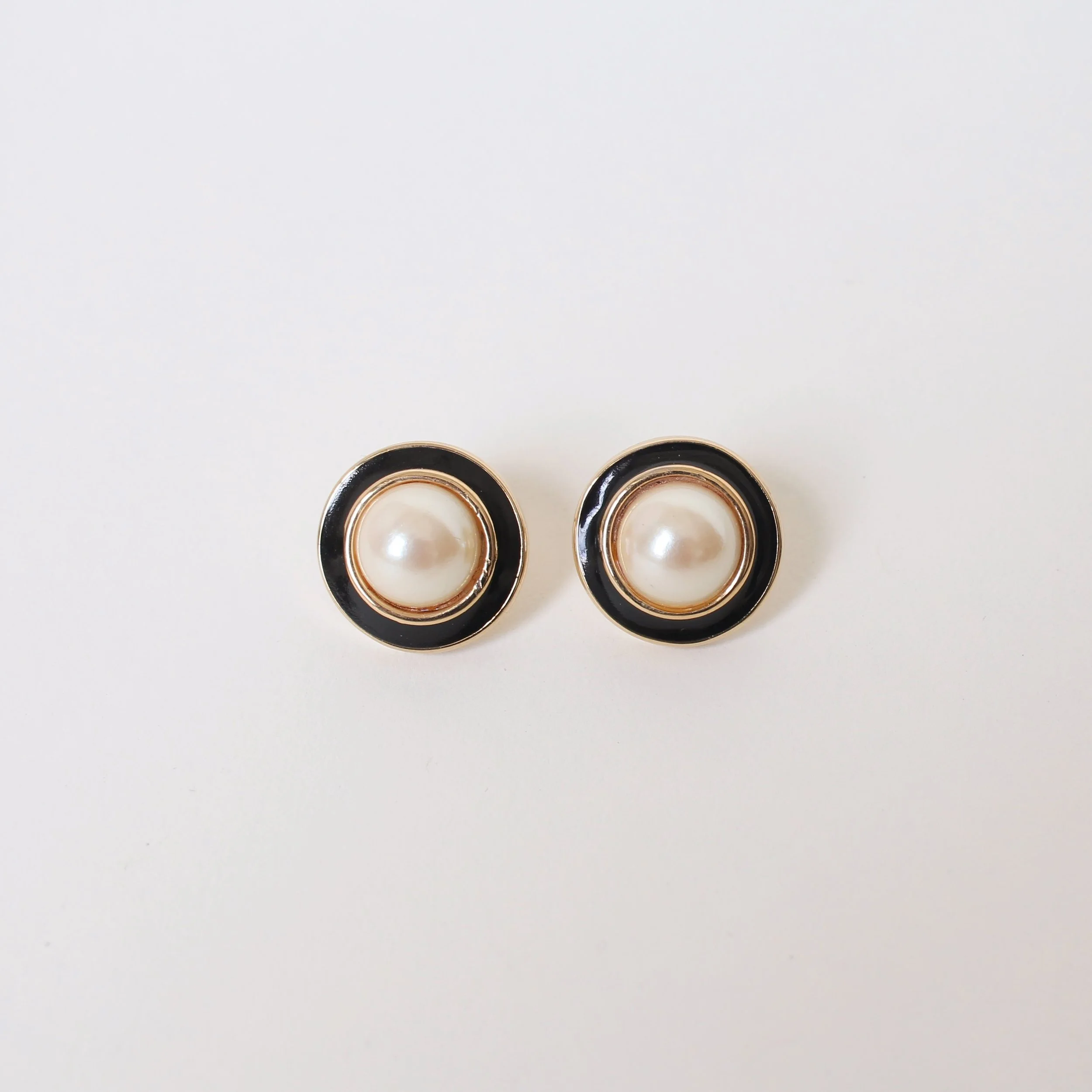 Vintage Black Enamel Button Earrings