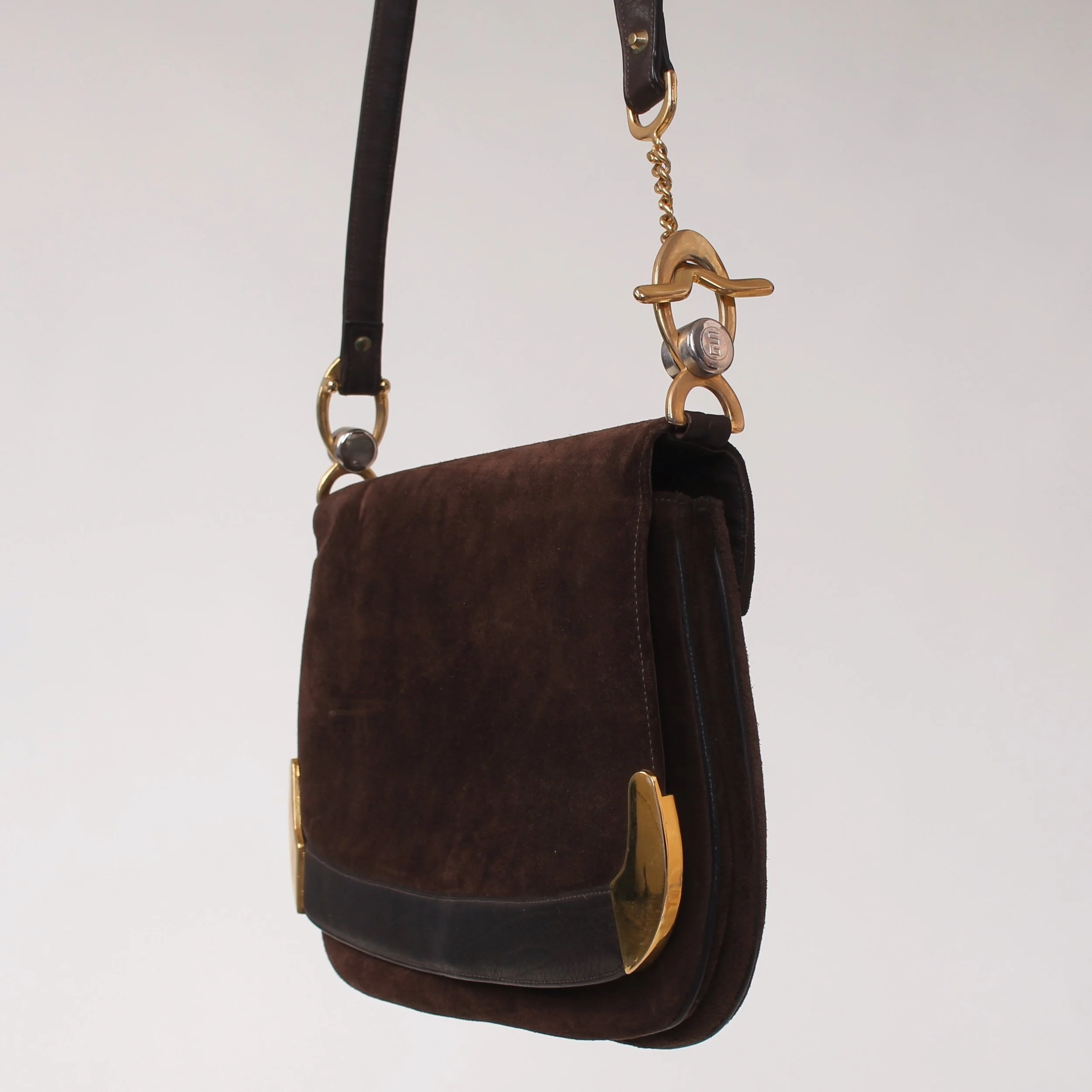 Vintage Chocolate Suede Two Tone Hardware Bag