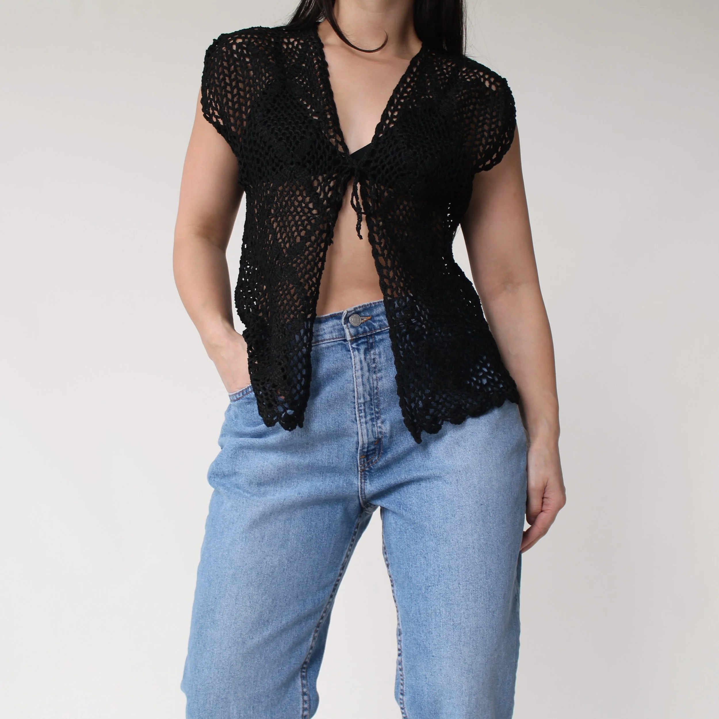 Vintage Tie Front Crochet Vest