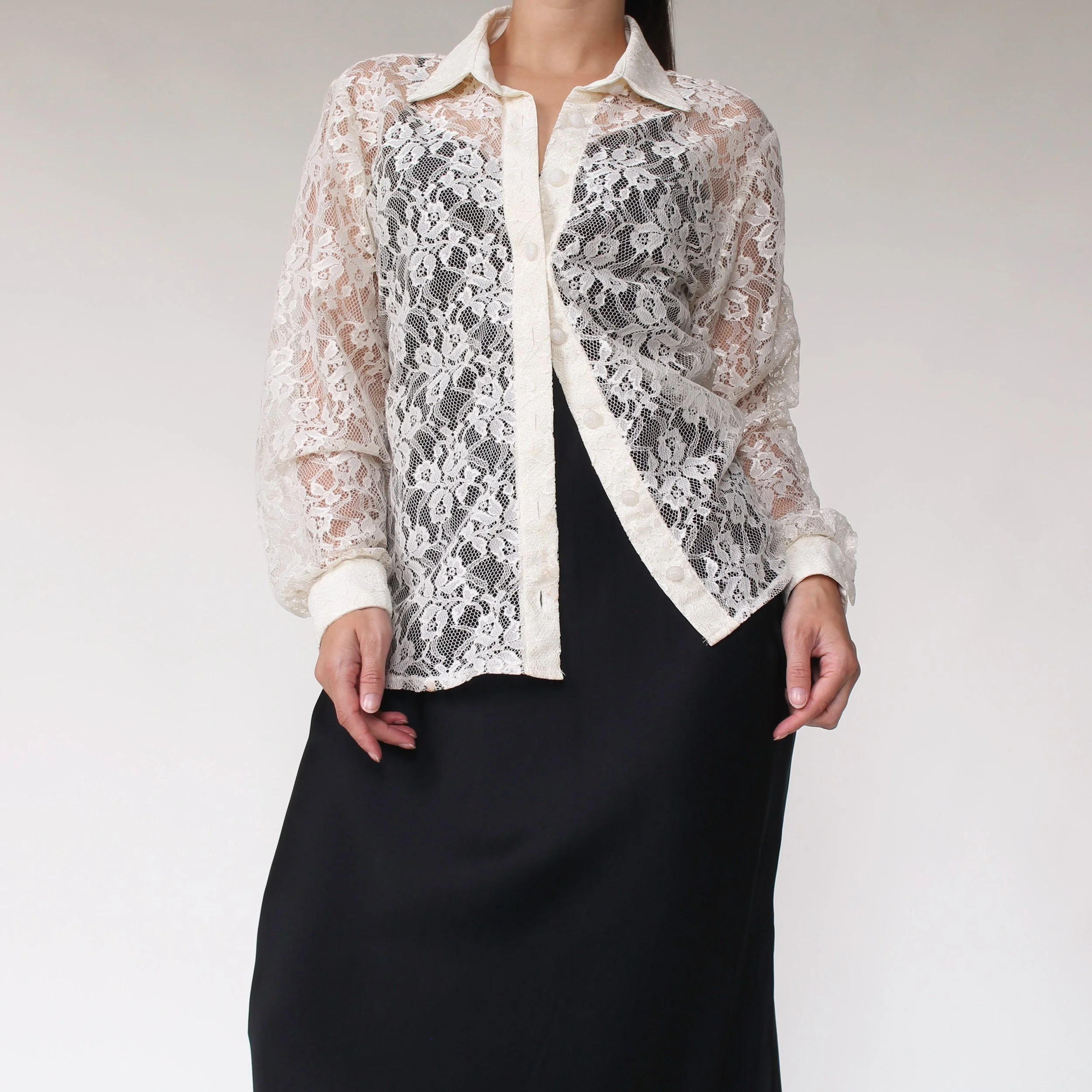 Vintage Ivory Sheer Lace Top
