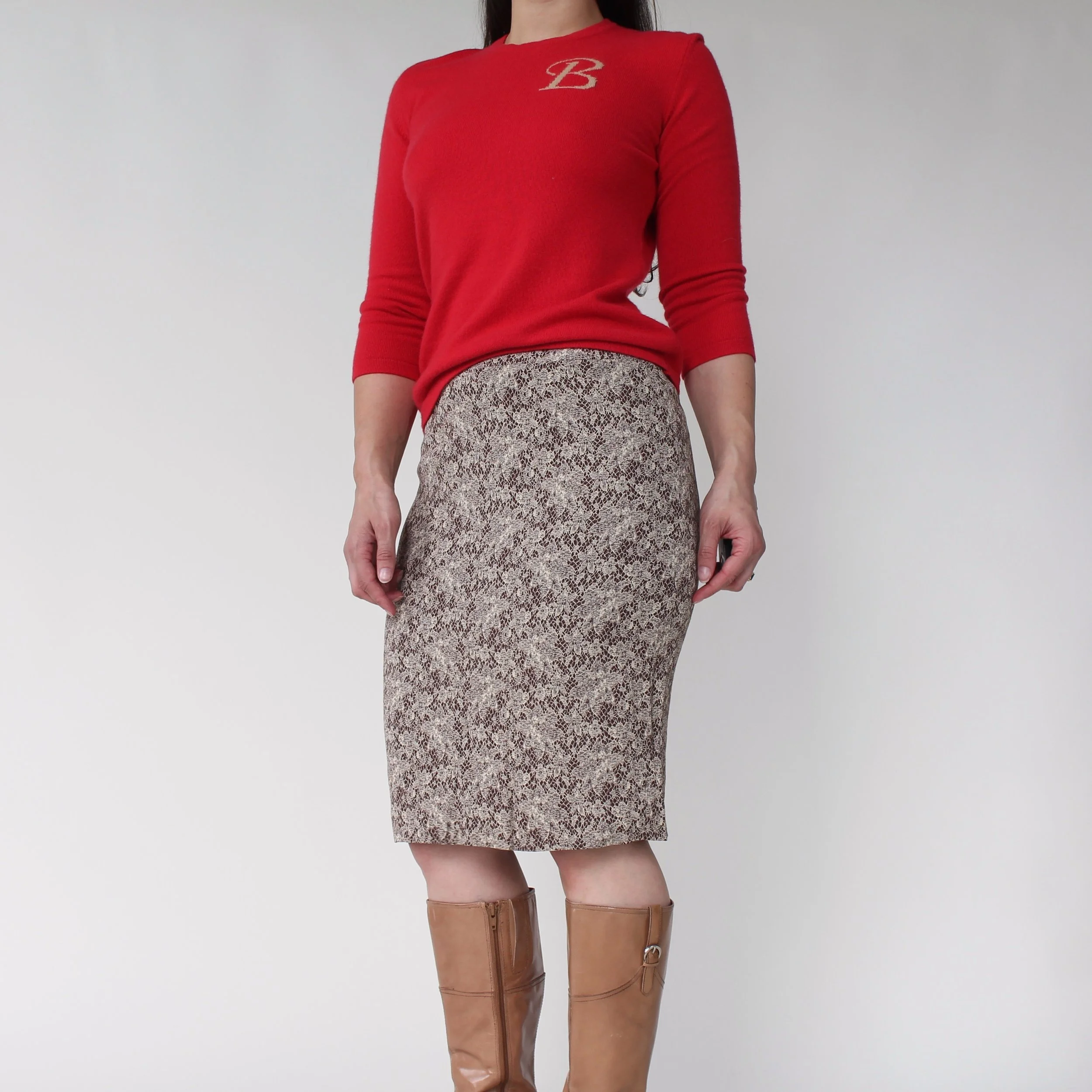 Vintage Tahari Lace Print Silk Skirt - W28