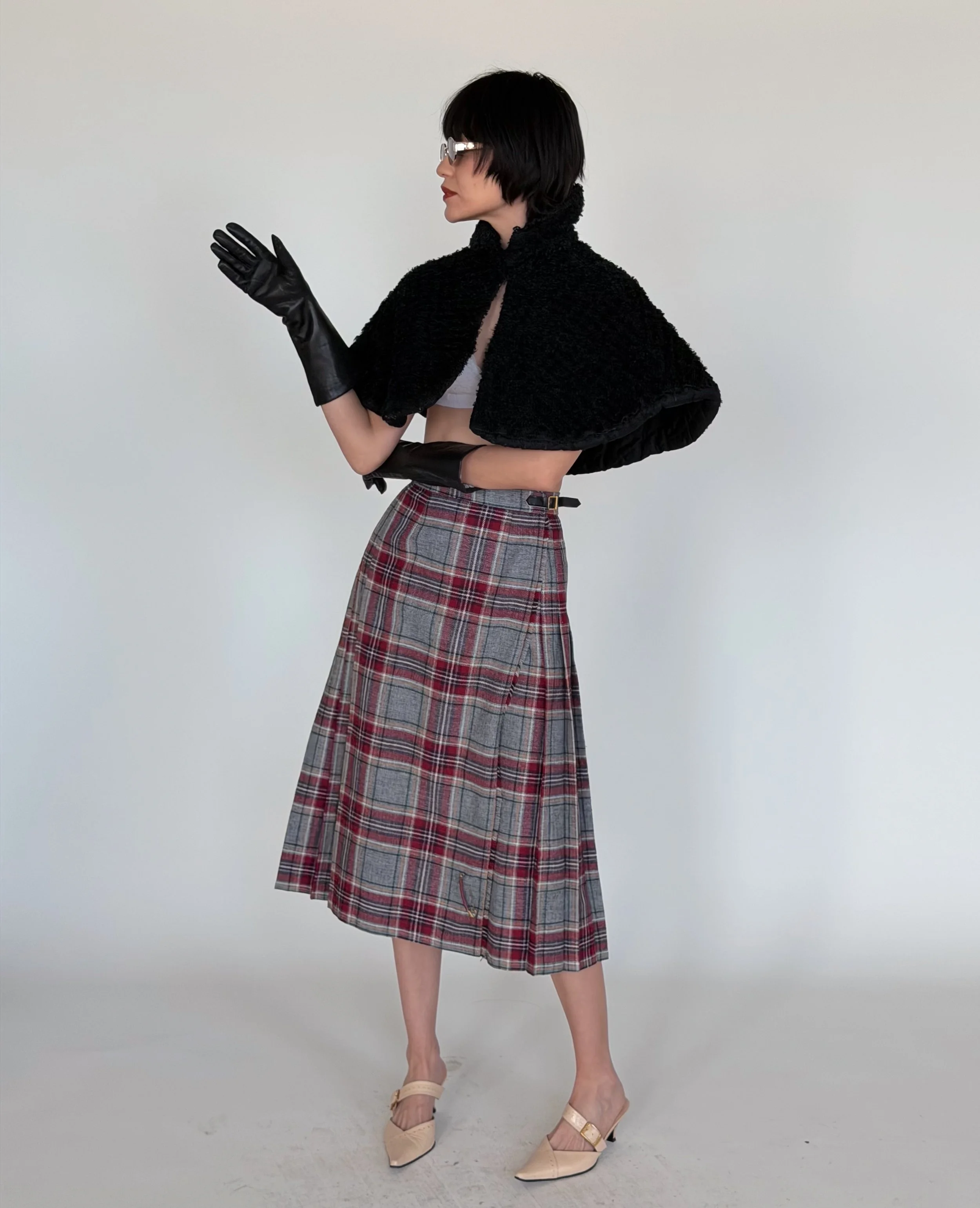 Vintage Red & Grey Wool Pleated Skirt - W27