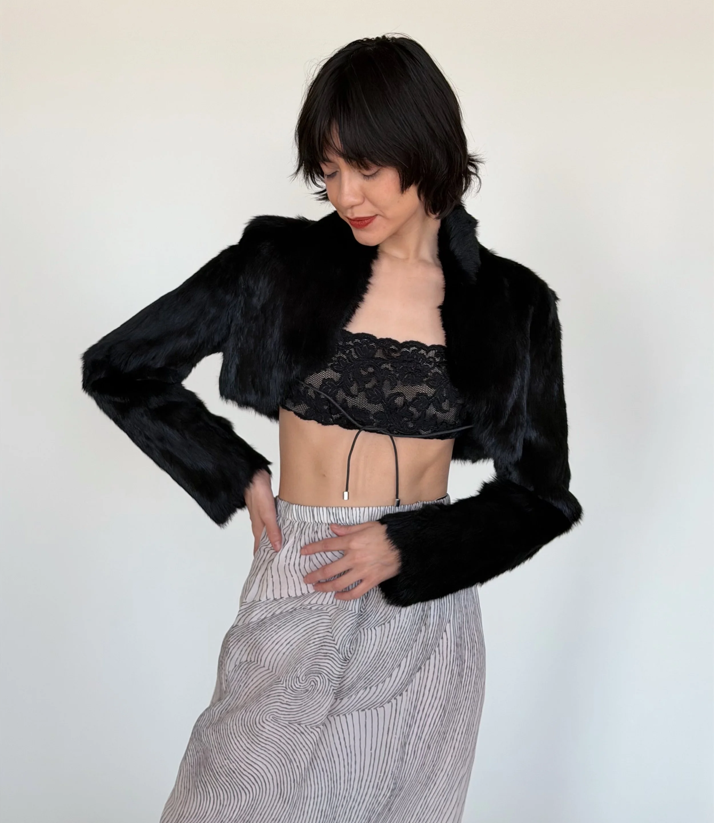 Vintage Cropped Fur Tie Front Bolero