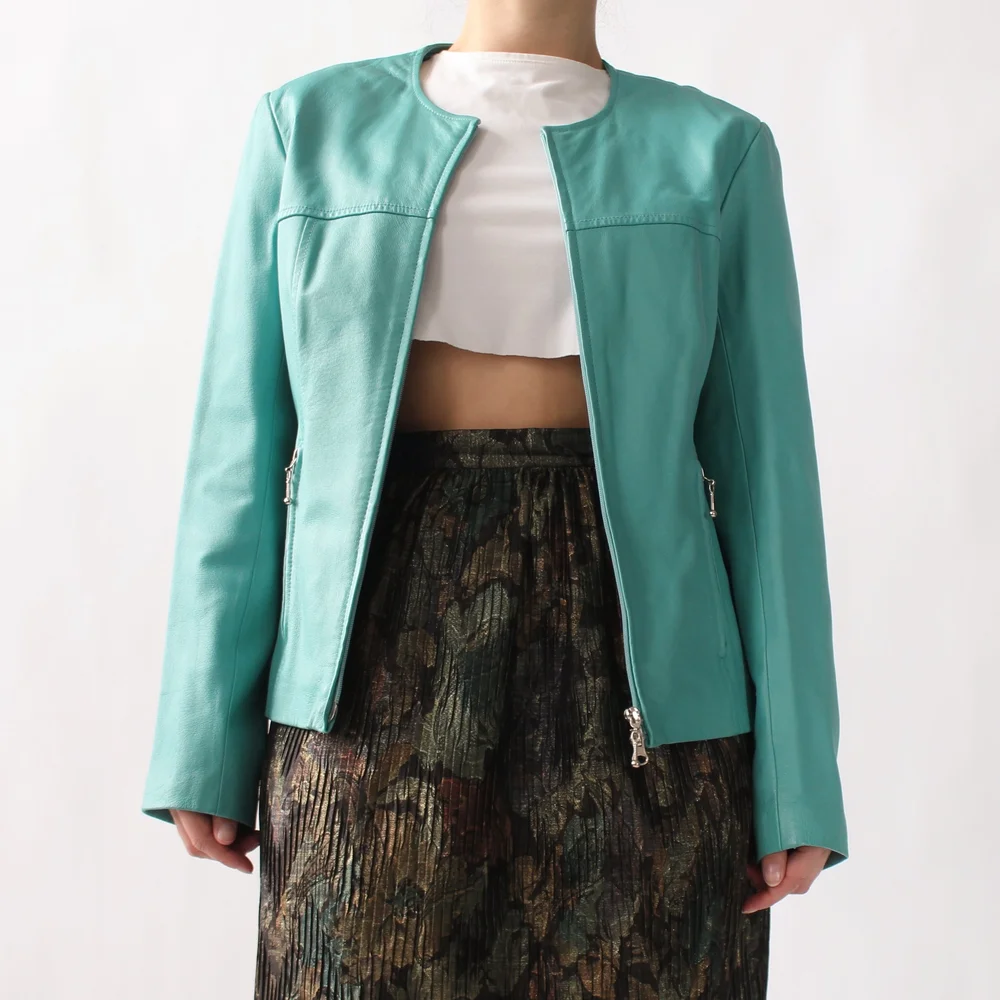 Vintage Tiffany Blue Leather Jacket — Wornable