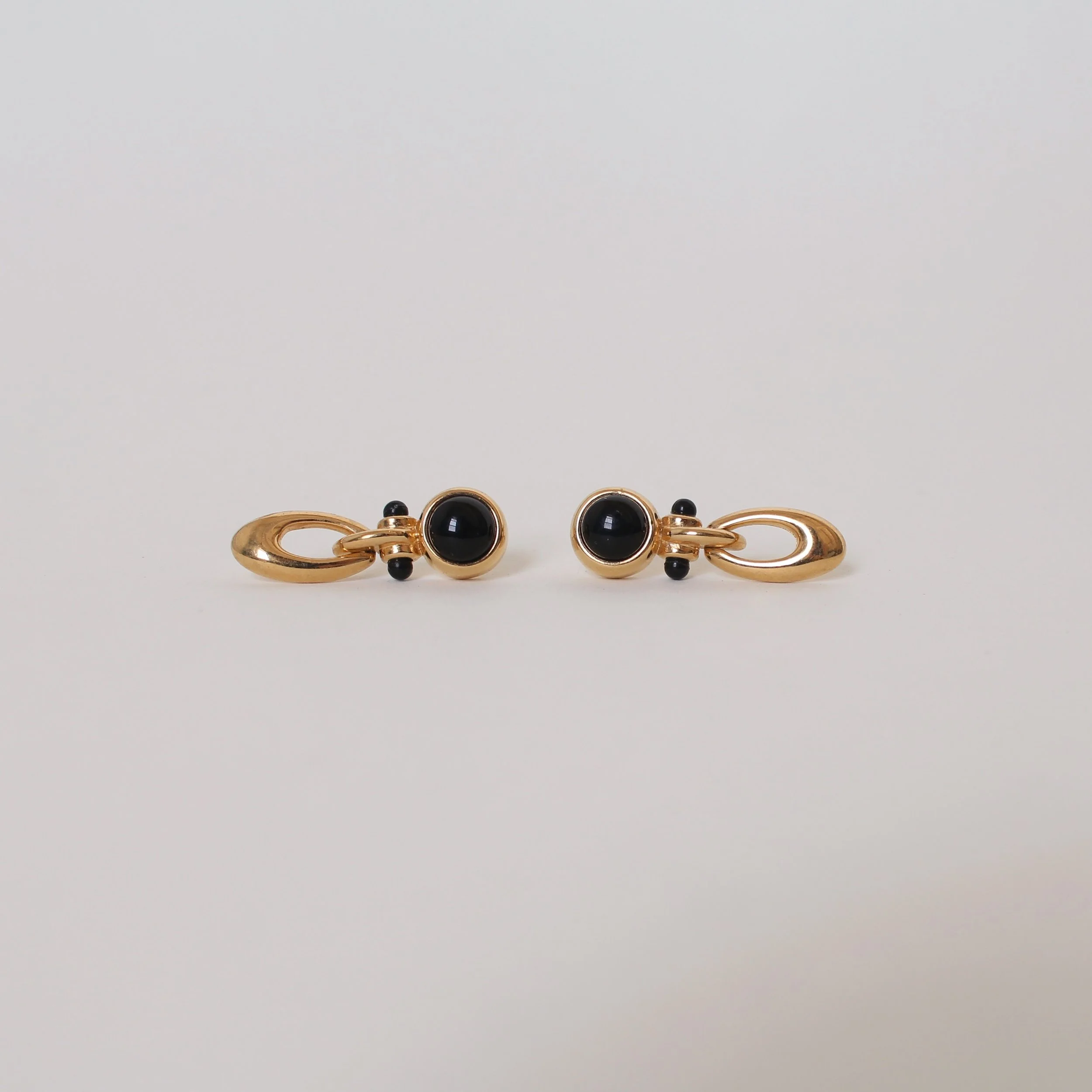 Vintage Black Cabochon Drop Earrings