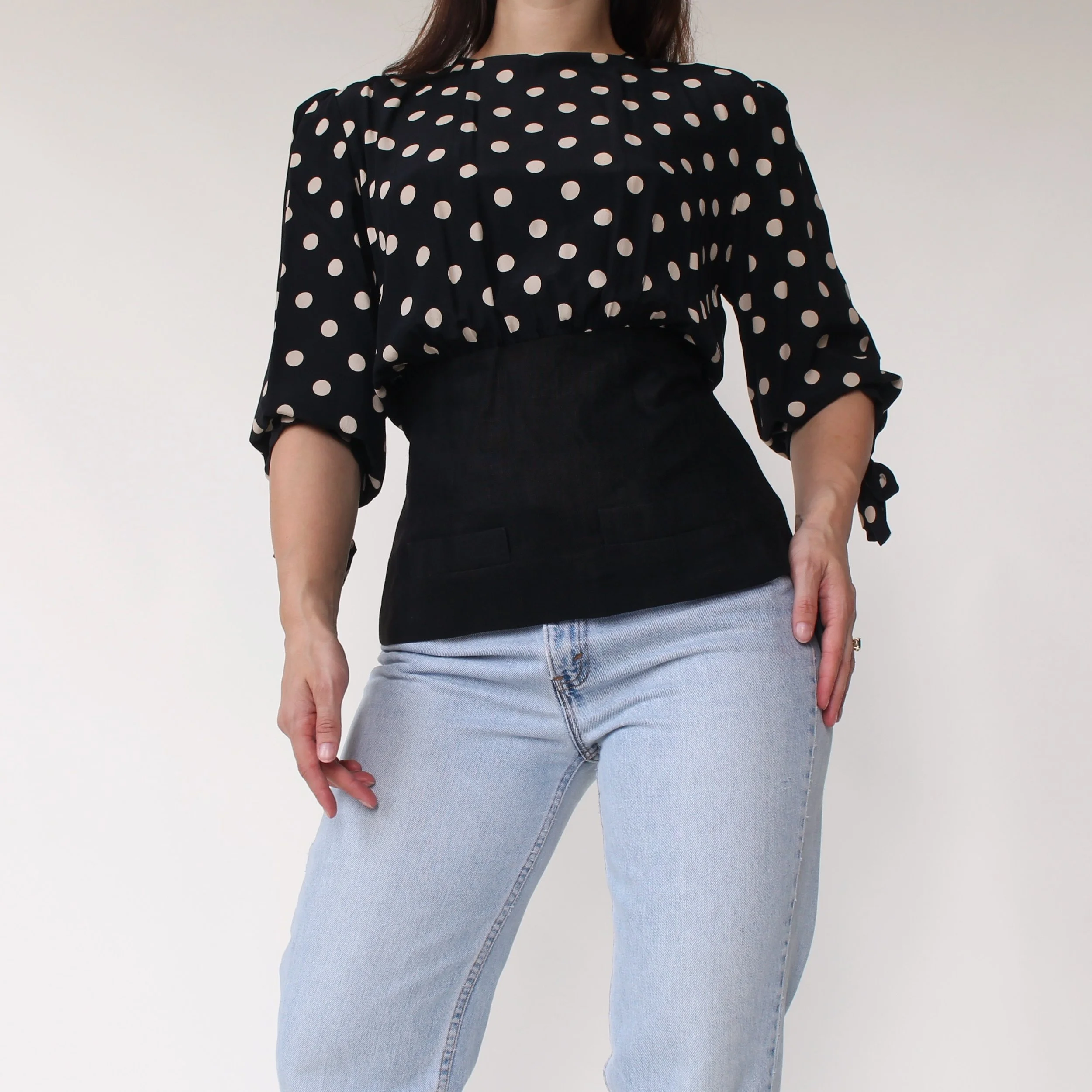 Vintage Polka Dot Silk/Linen Top