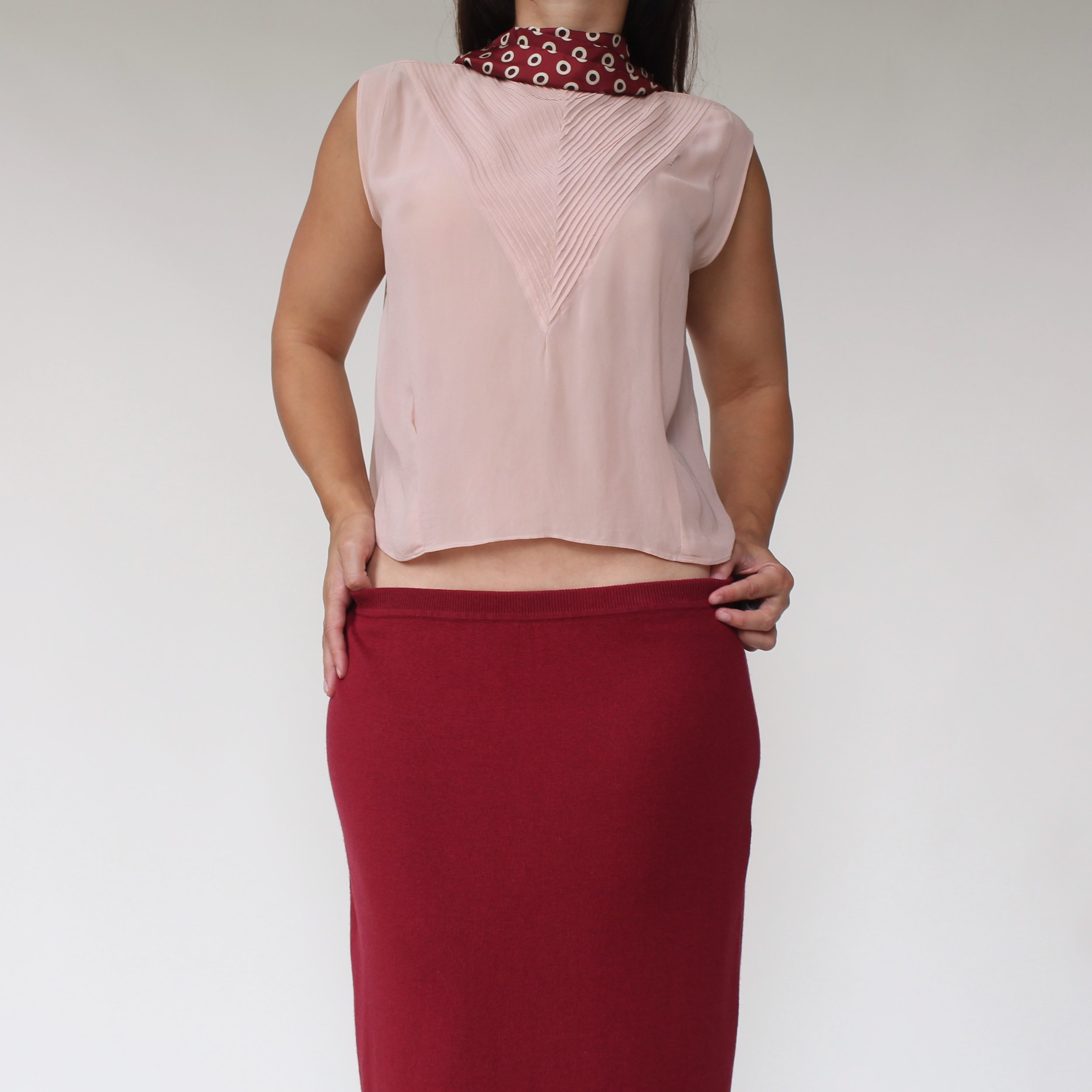 1940s Blush Silk Crepe Pintuck Top