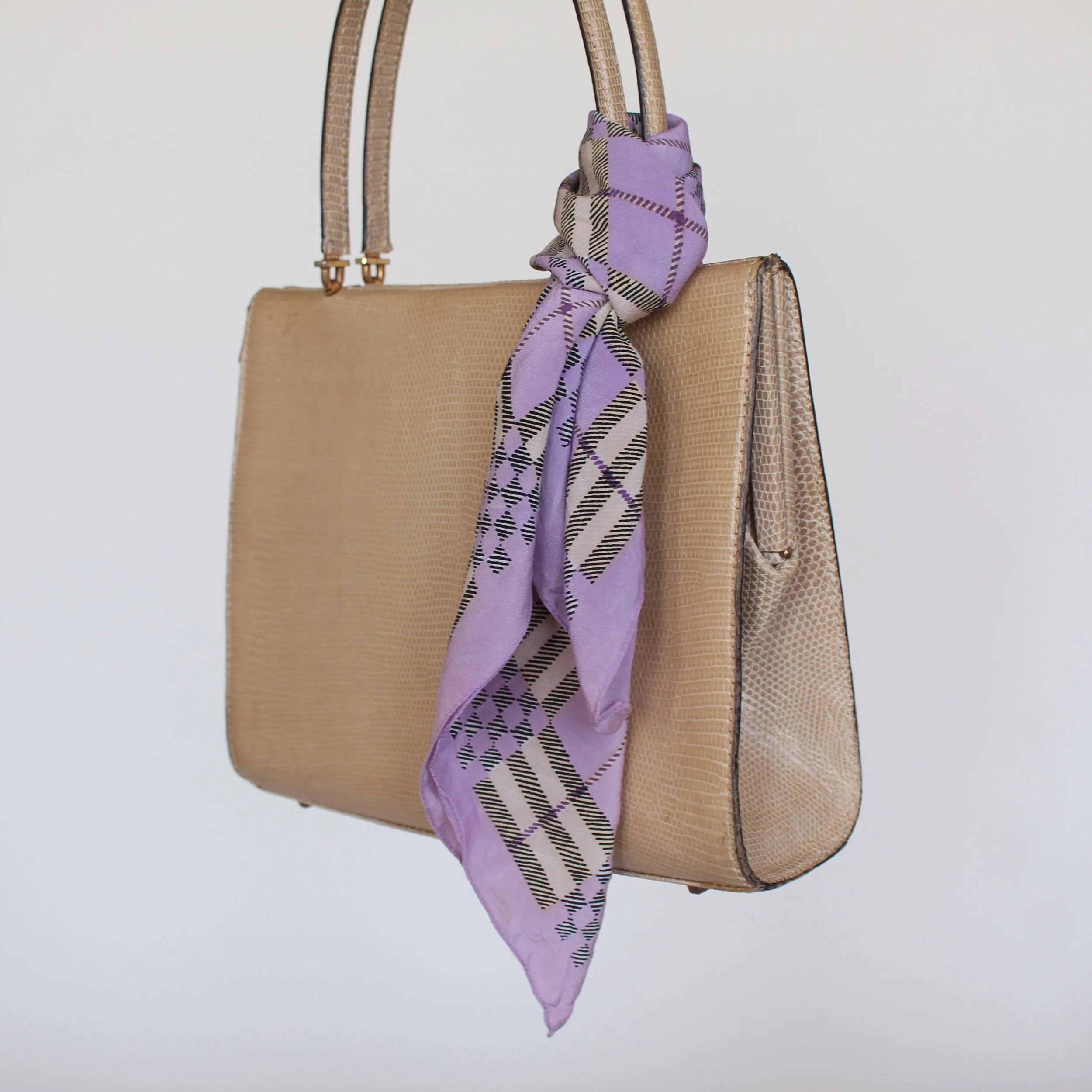 Vintage Lilac Plaid Silk Scarf