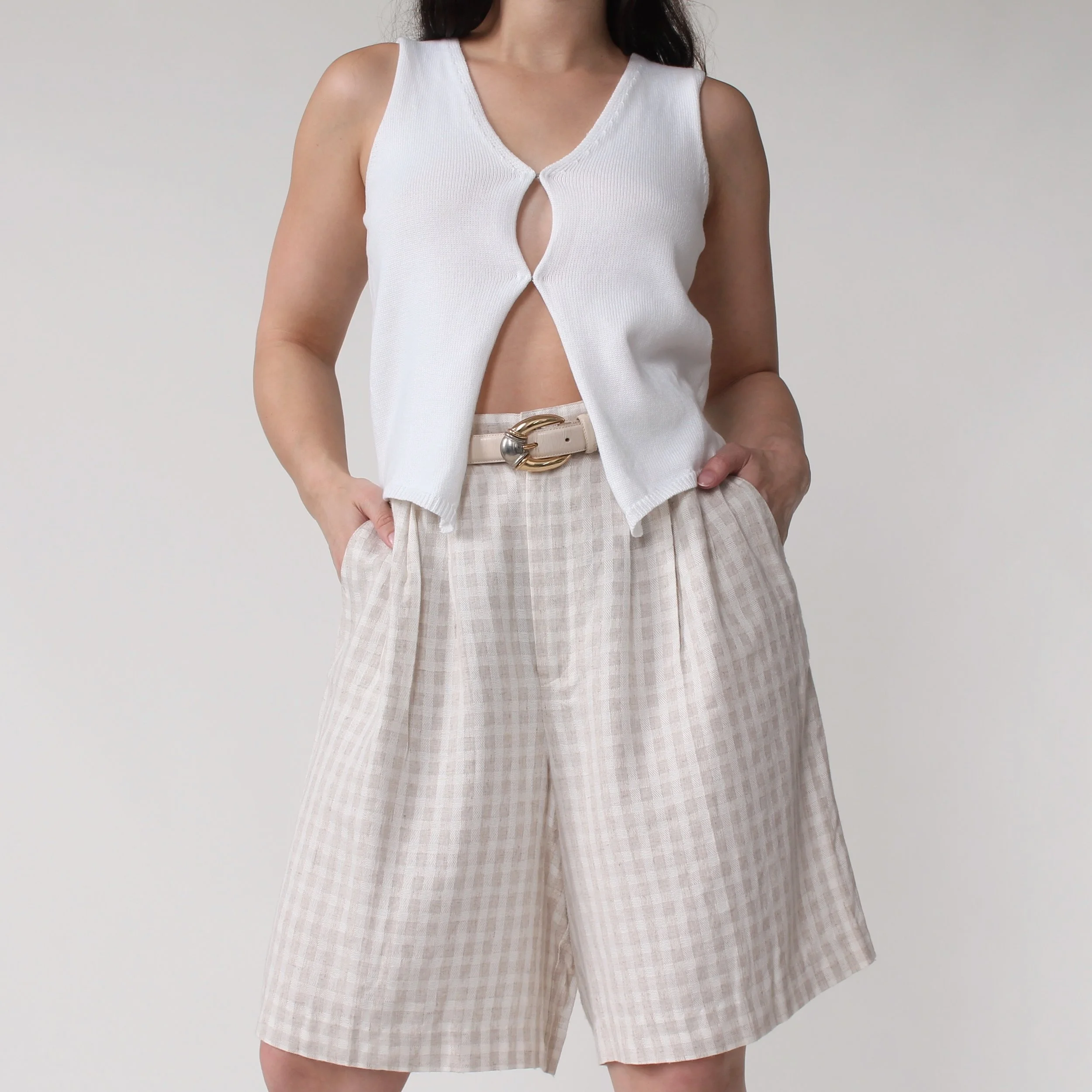 Vintage Linen Blend Checkered Shorts - W32