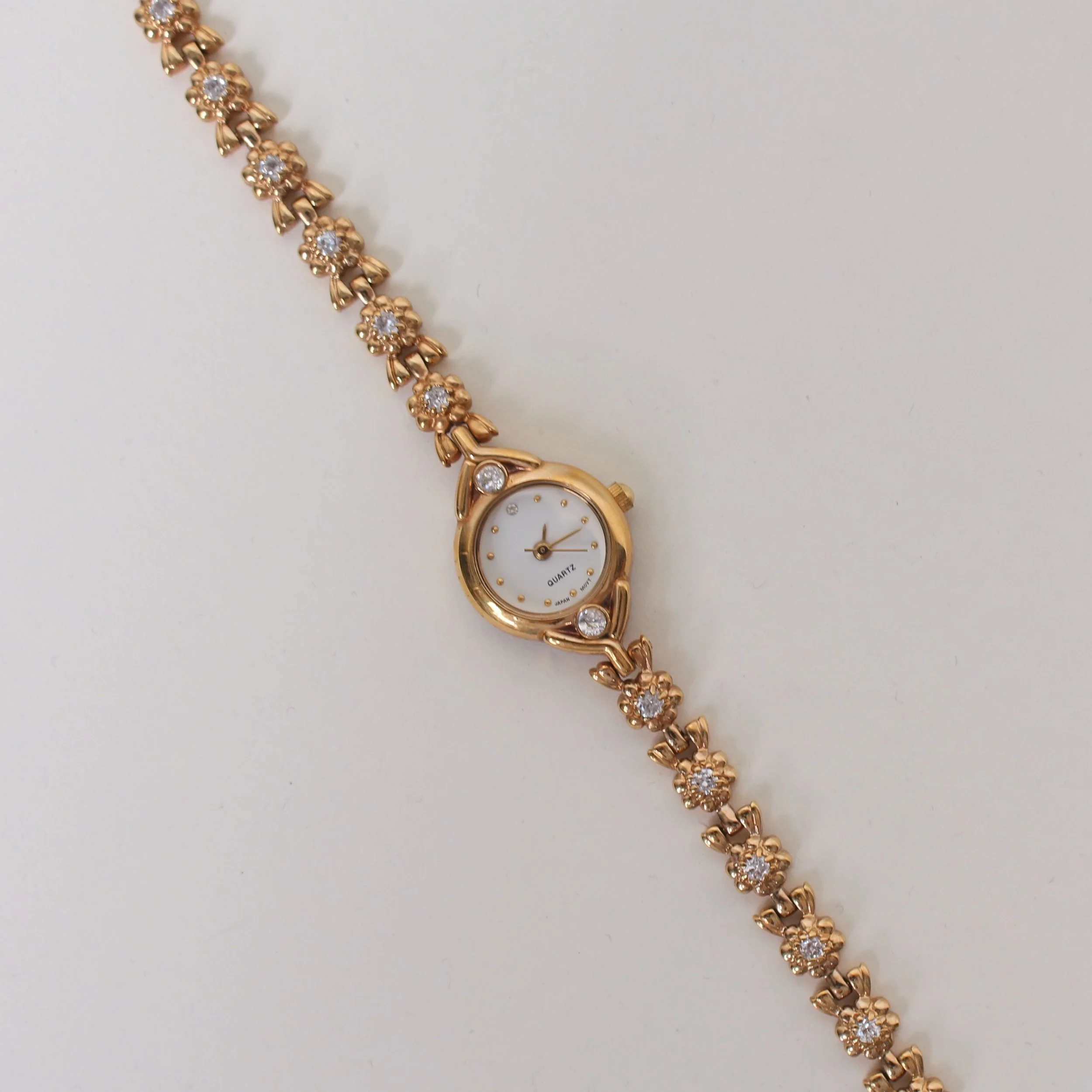 Vintage Gold Tone Rhinestone Bracelet Watch